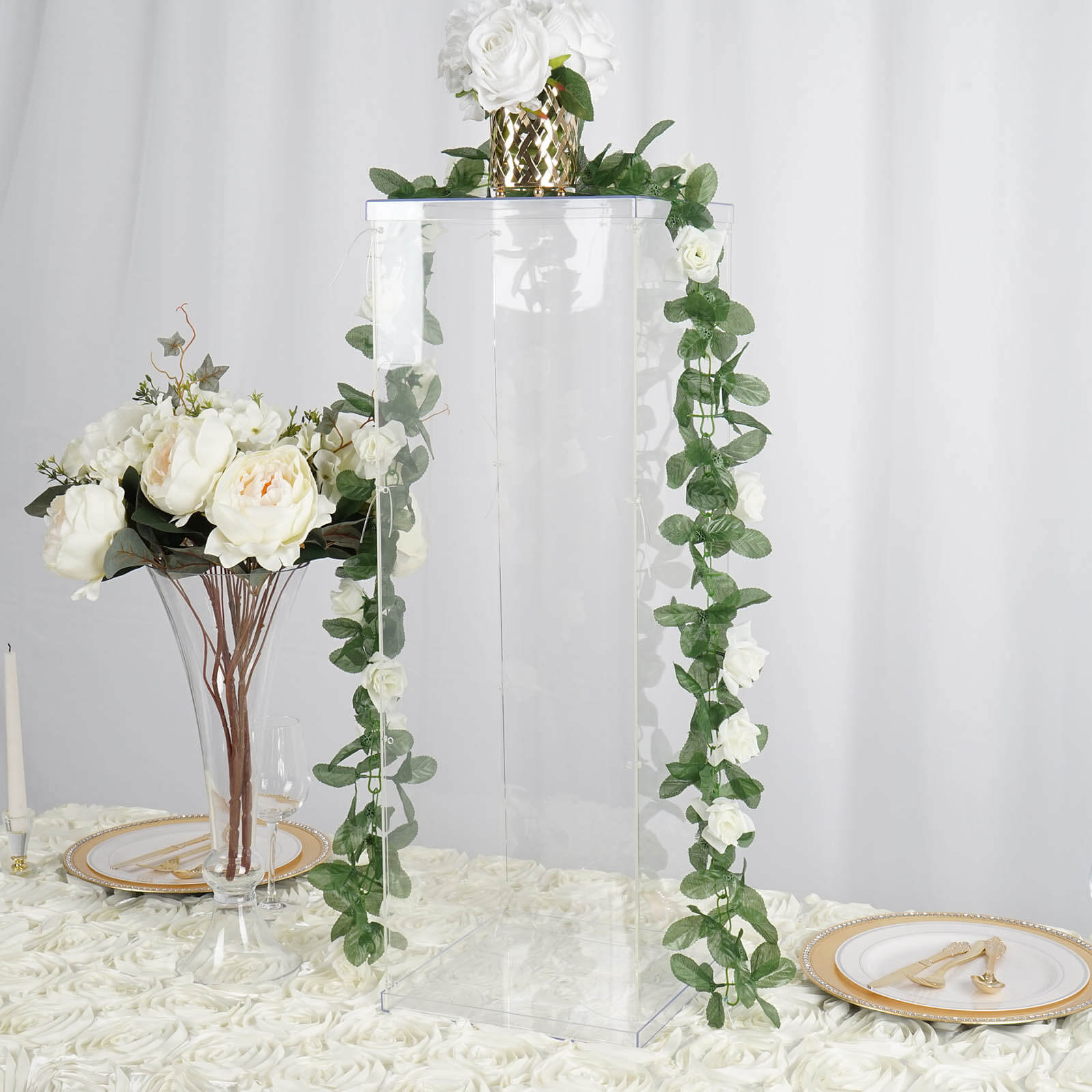 32" Clear Acrylic Display Box, Transparent Pedestal Riser with Interchangeable Lid and Base