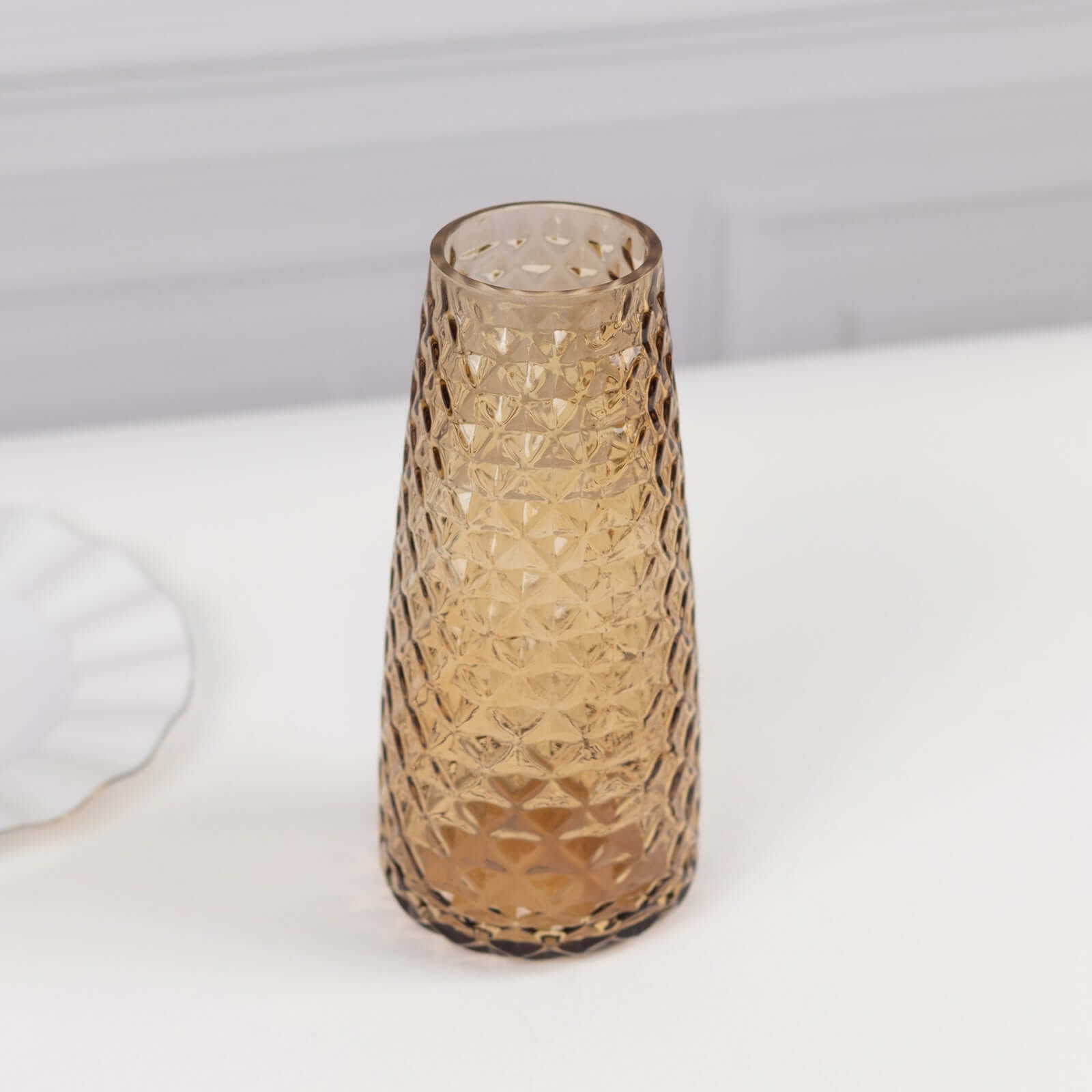 6-Pack Glass Urn Vases Amber Gold with Diamond Crystal Cut Pattern - Stylish Decorative Design for Event Decor 8.5"