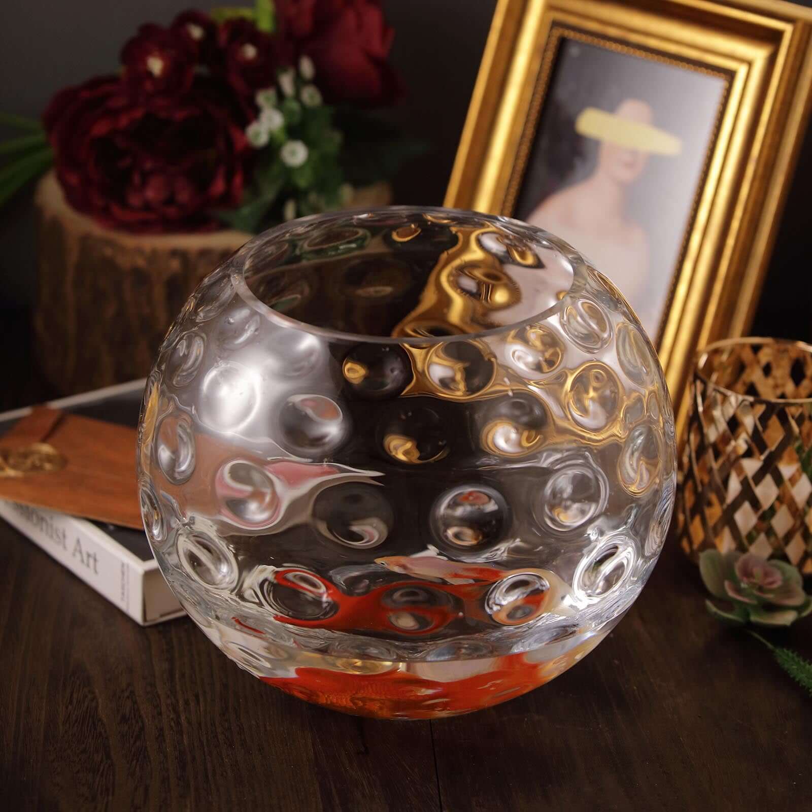 2-Pack Glass Bubble Vases Sphere Hobnail Design Clear Round - Decorative Votive Tealight Wedding Centerpieces 8"