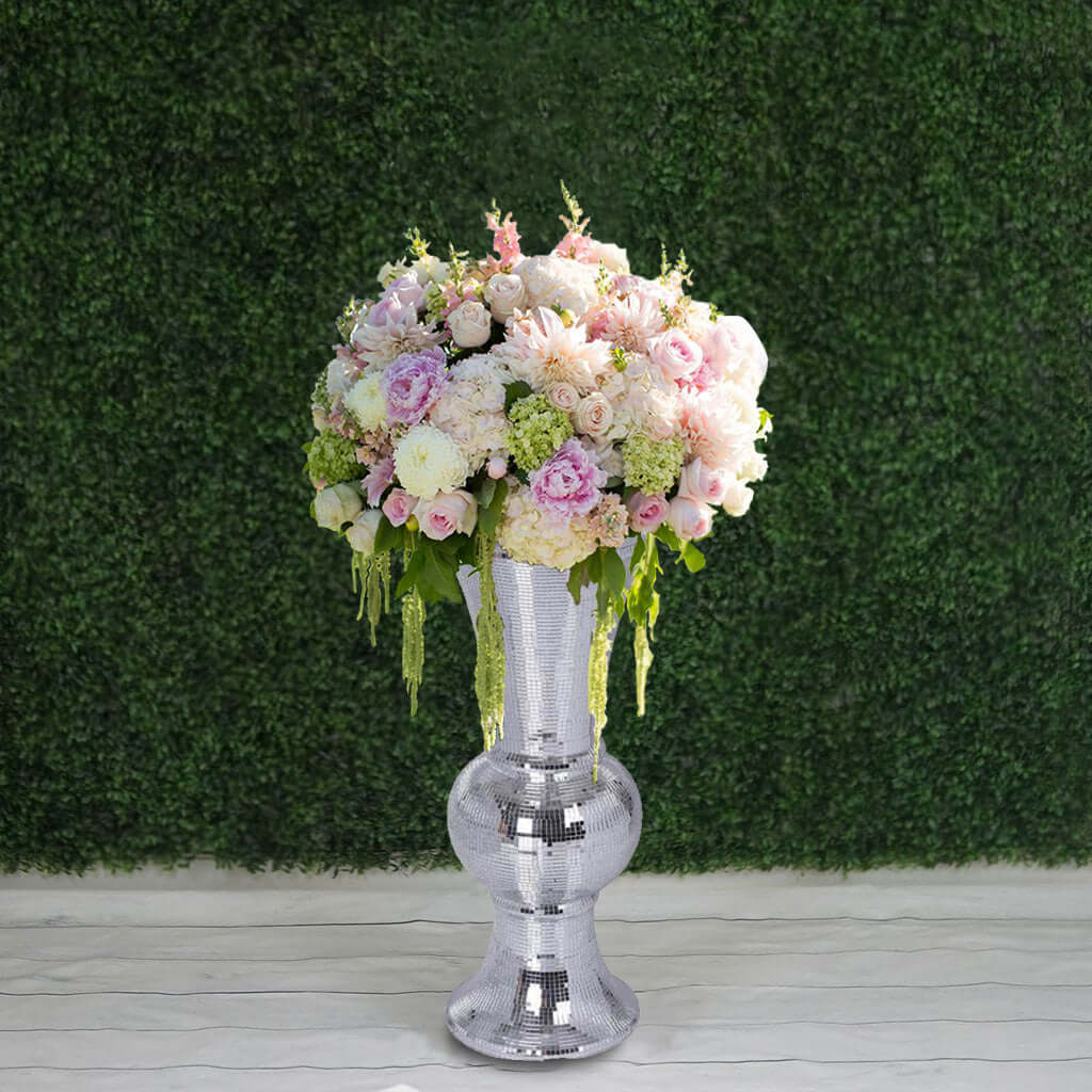 Polystone Urn Floor Vase Mosaic Mirror Design Silver - Stylish Decorative Centerpiece for Weddings 2ft