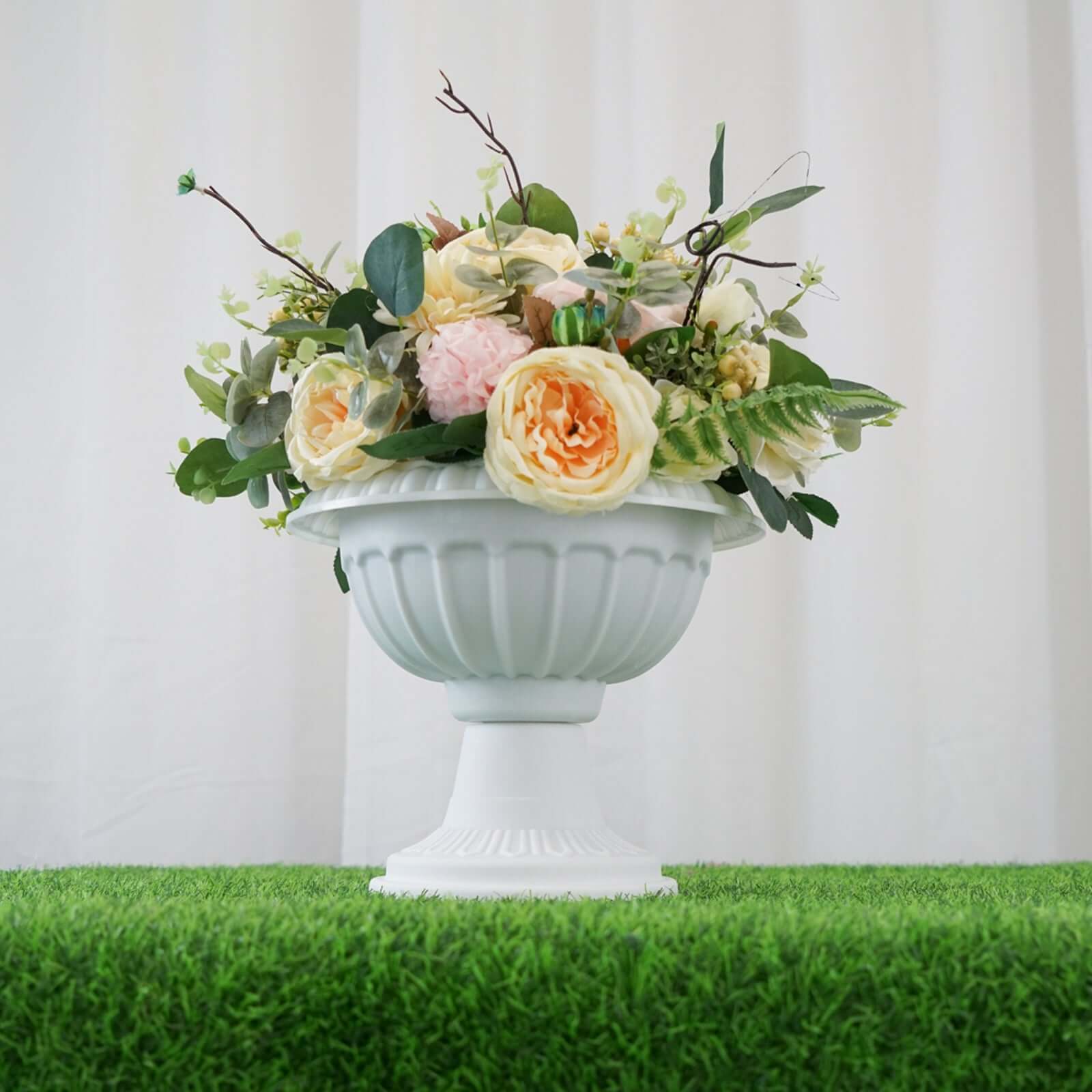 4 Pack 11" Off White Crafted All Weather Roman Inspired Pedestal Column Flower Plant Stand Pot - PVC