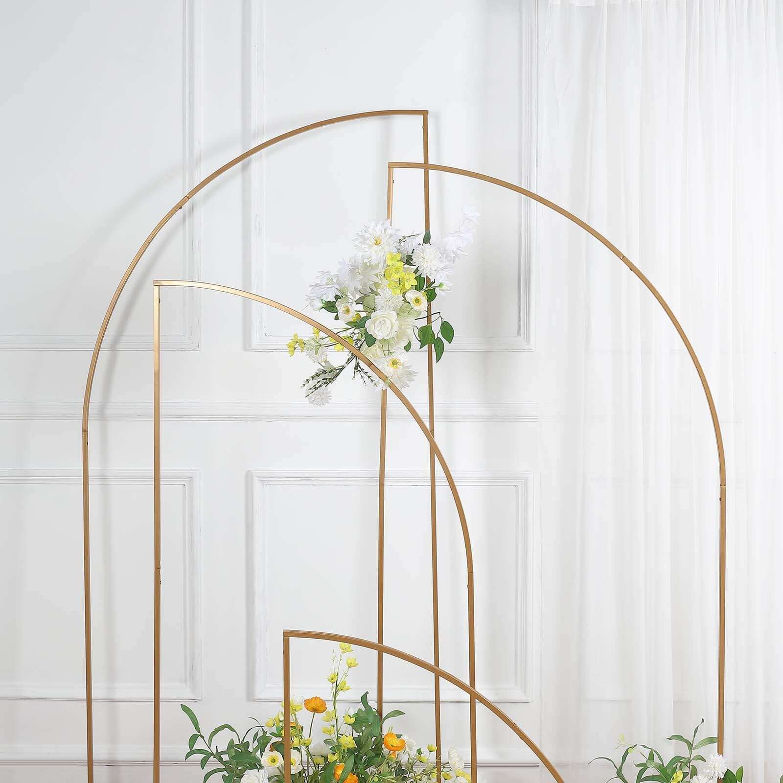Set of 4 Gold Metal Half Moon Floral Frame Wedding Arbor Stand, Chiara Backdrop Display Arch - 2.5ft,5ft,6ft,7ft