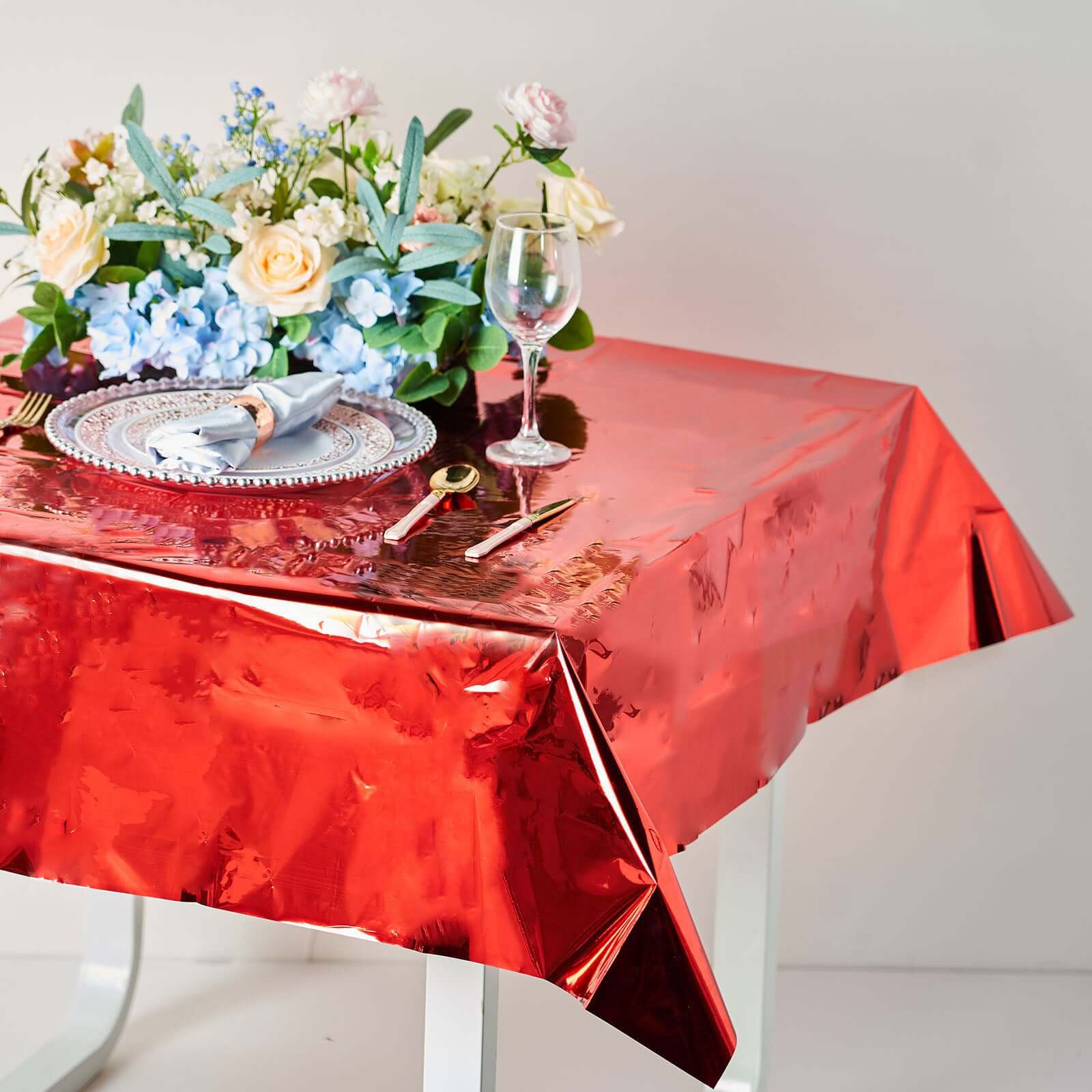 Metallic Foil Tablecloth Square Red - Stylish Disposable Party Cover 50"x50"