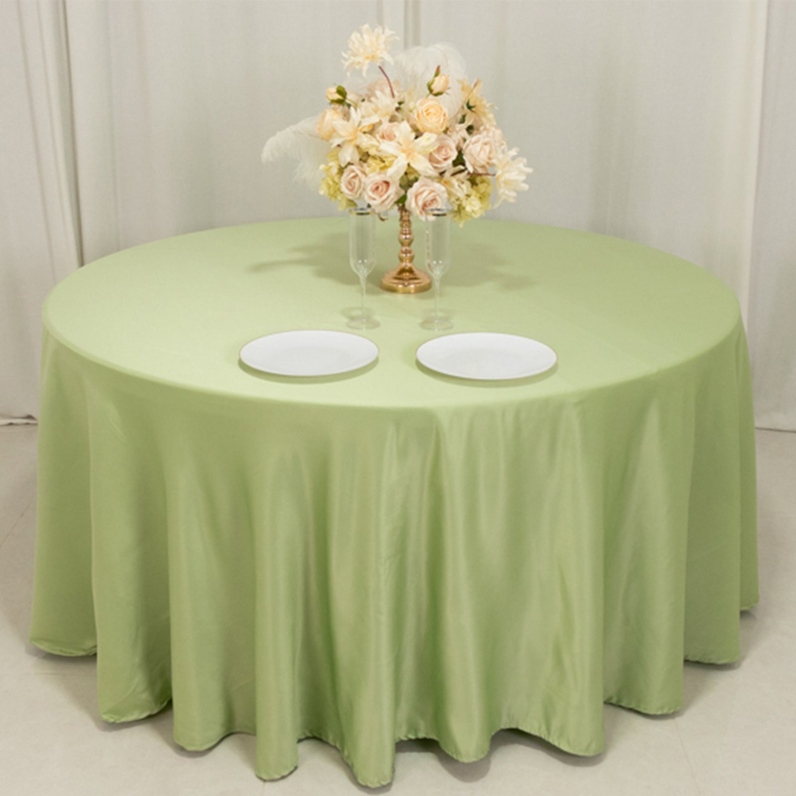 Lamour Satin 120" Round Tablecloth Sage Green - Seamless Table Cover with Soft Tempered Sheen