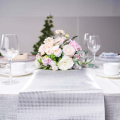 Glitter Paper 9ft Table Runner Roll Silver Disposable Diamond Pattern Table Decor