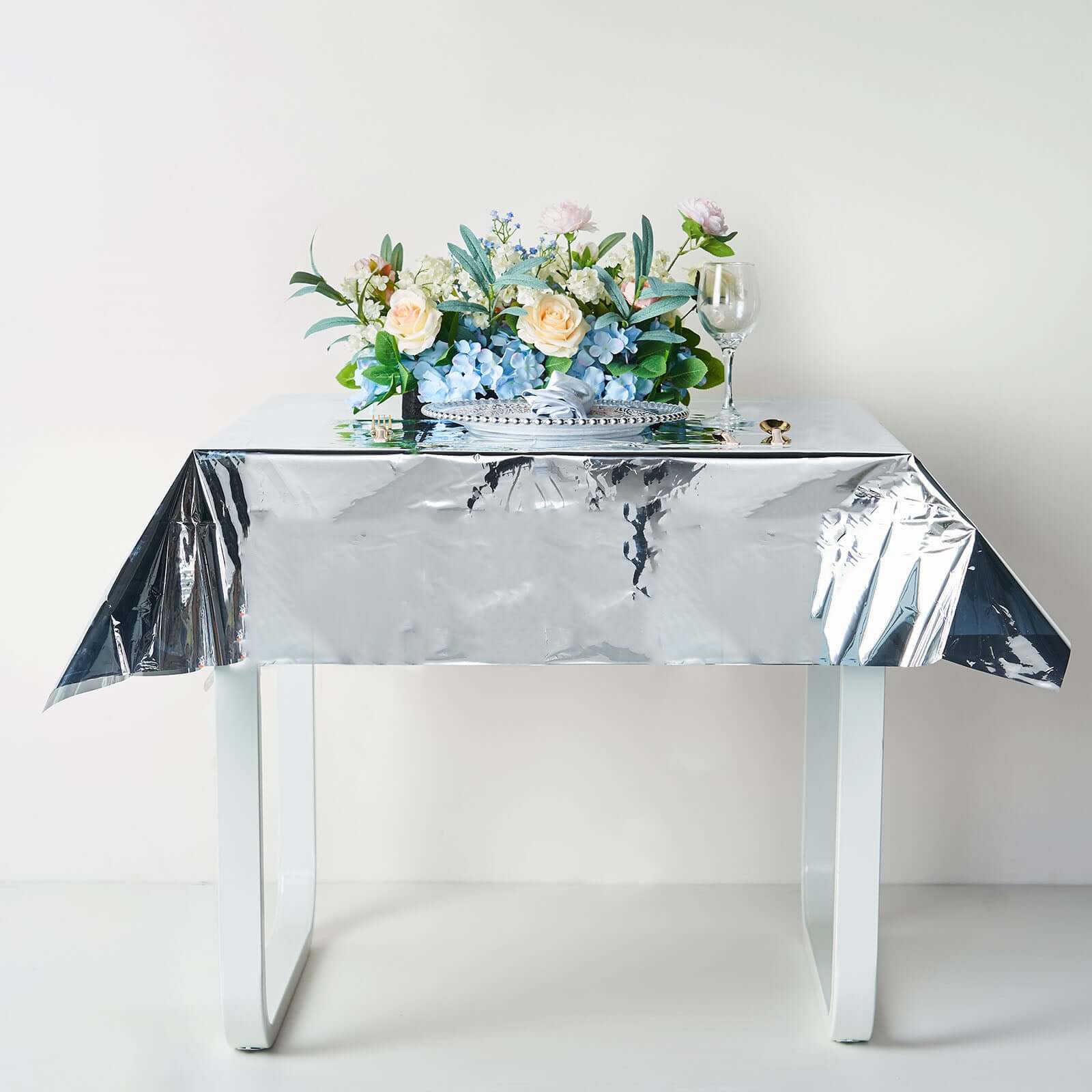 Metallic Foil Tablecloth Square Silver - Stylish Disposable Party Cover 50"x50"