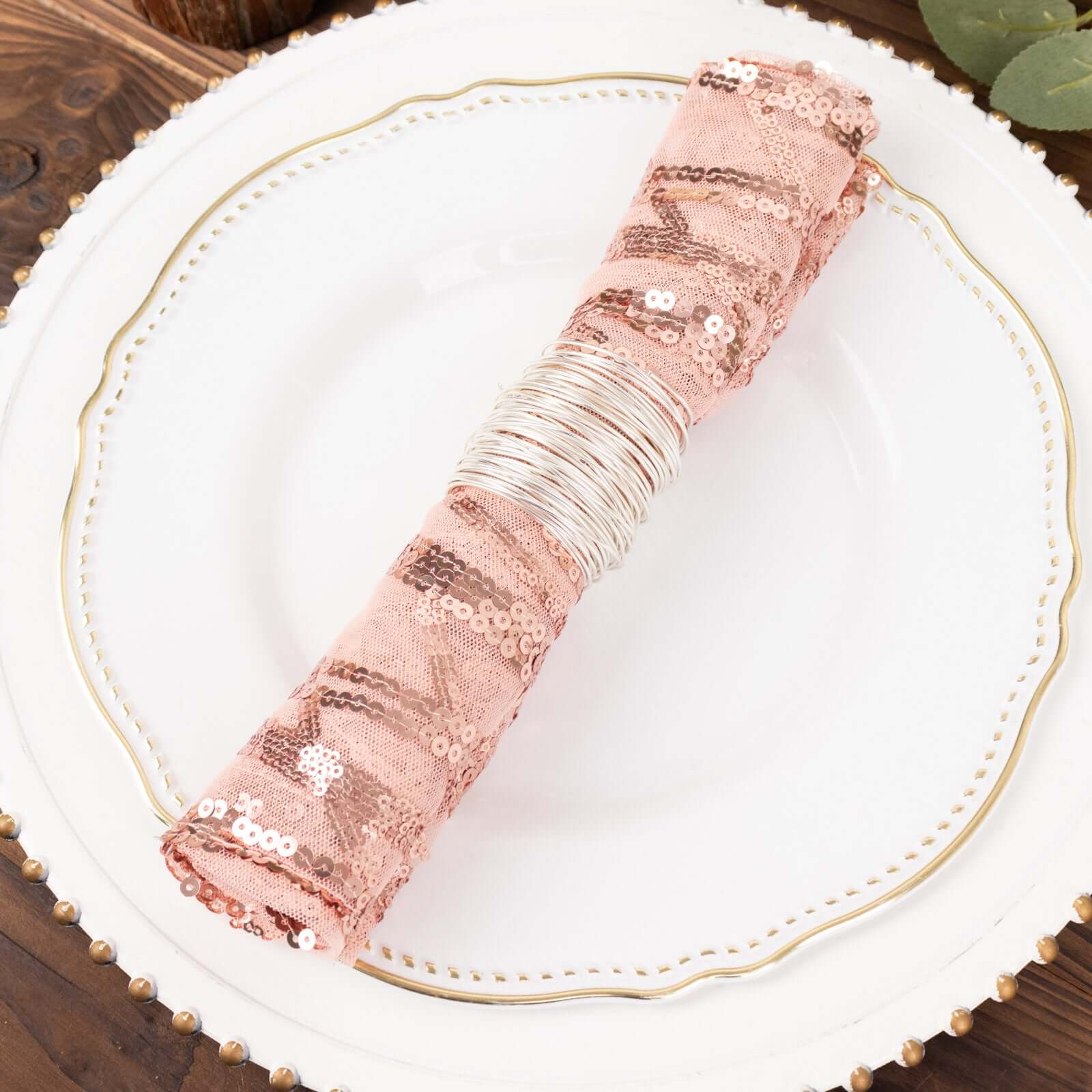 Sequin Mesh 20"x20" Napkin Blush - Wave Embroidered Reusable Napkin