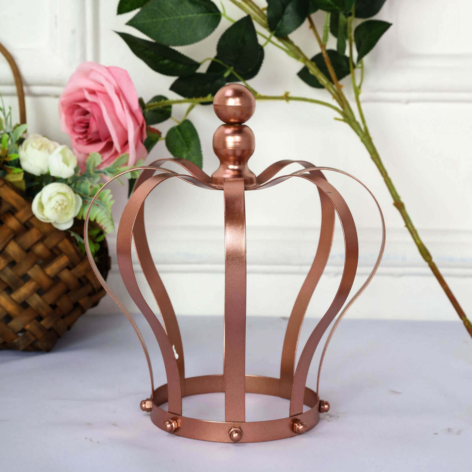 Metal Royal Crown Cake Topper Rose Gold - Sophisticated Wedding Cake Centerpiece Decor for Themed Events 9"