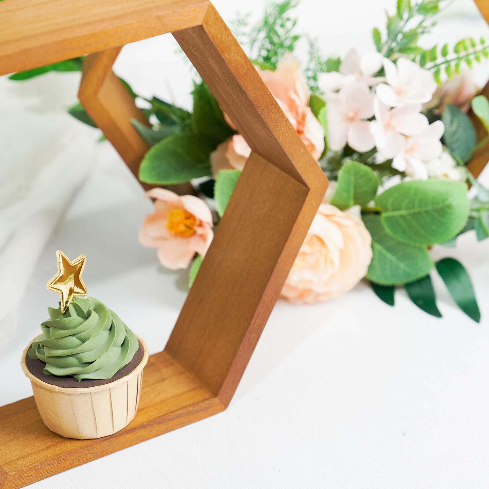 2 Pack 9" Tall Hexagon Rustic Wood Centerpiece Natural Geometric Terrarium Honeycomb Storage Shelf