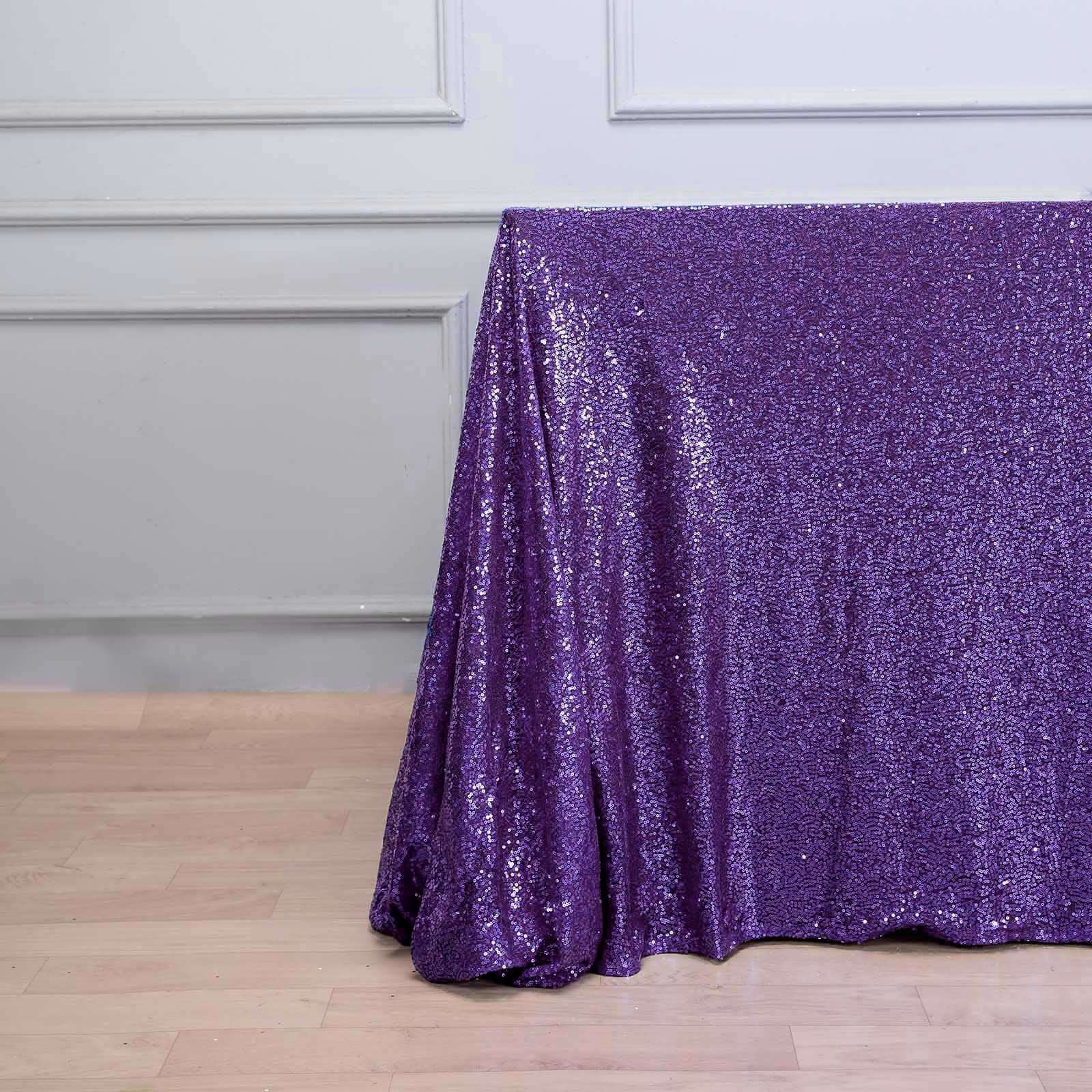 Sequin 90"x156" Rectangle Tablecloth Purple - Seamless Twinkling Table Cover