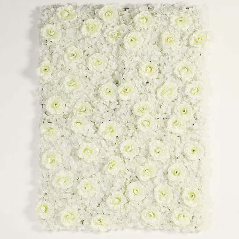 11 Sq ft. Cream 3D Silk Rose and Hydrangea Flower Wall Mat Backdrop - 4 Artificial Panels