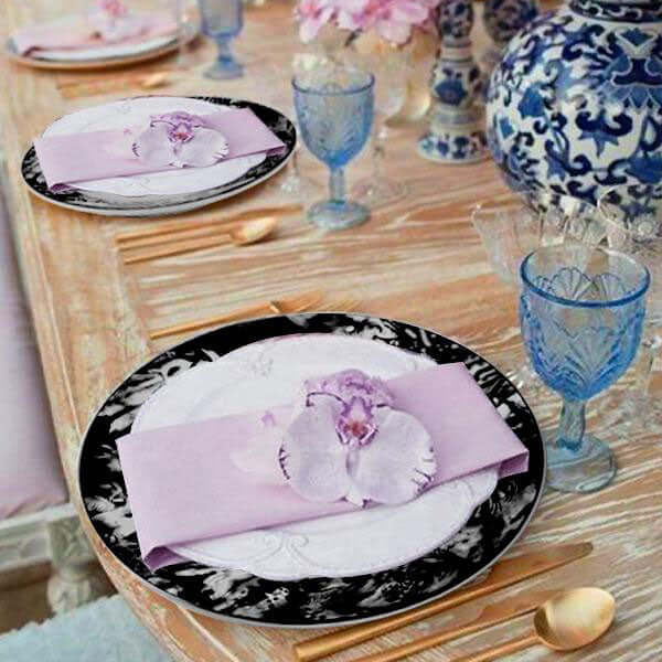 12-Pack Porcelain Dinner Plates White/Black Break Resistant - Durable Microwave Safe Plates with Art Nouveau Rim 11"