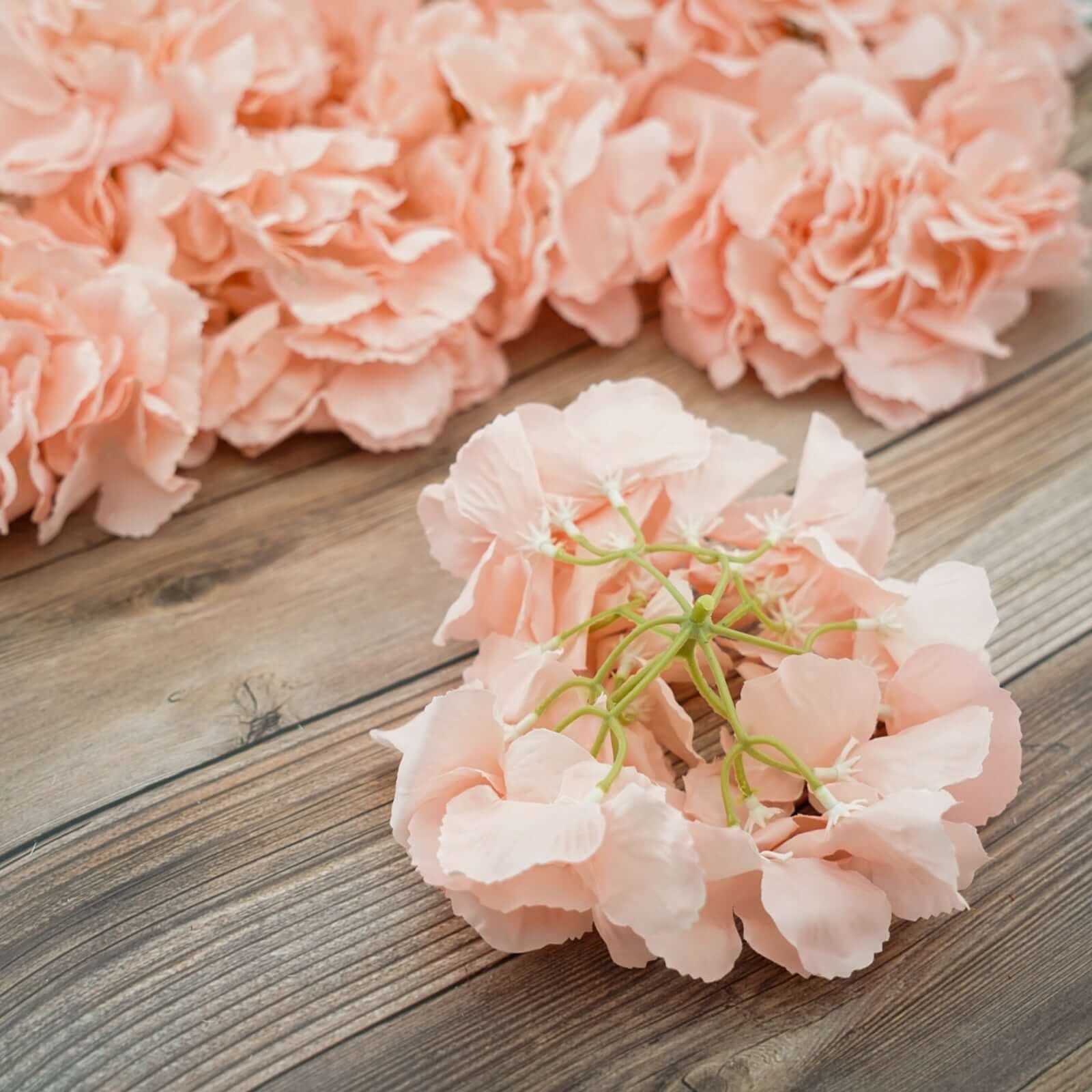 10 Flower Head and Stems Blush Artificial Satin Hydrangeas, DIY Arrangement