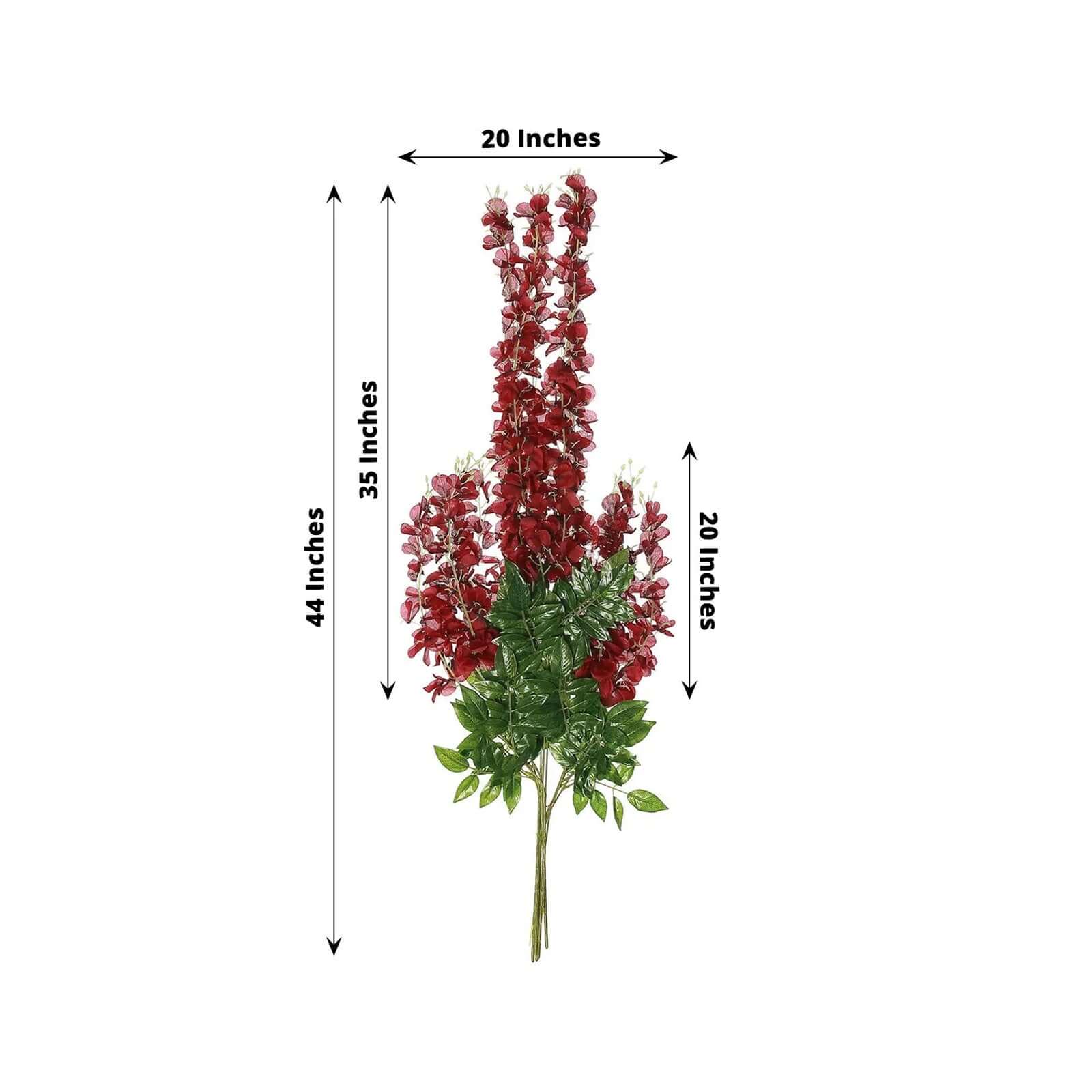 5 Pack 44" Silk Hanging Wisteria Flower Garland Vines in Burgundy, 3 Strands in 1 Bush