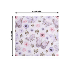 50-Pack Paper Beverage Napkins with Lavender Butterfly Floral Design Ivory - 2 Ply Soft 18GSM Garden Wedding Napkins 6.5"x6.5"