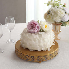Metal Pedestal Cake Stand Fleur De Lis Round Design Gold - Cupcake Dessert Display Table Centerpiece 12"