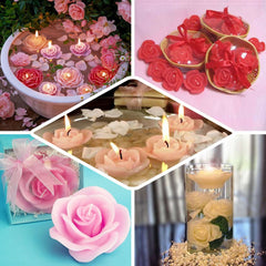 4-Pack Floating Candles Rose Flower Design Rose Gold - Wedding Vase Fillers for Events 2.5"