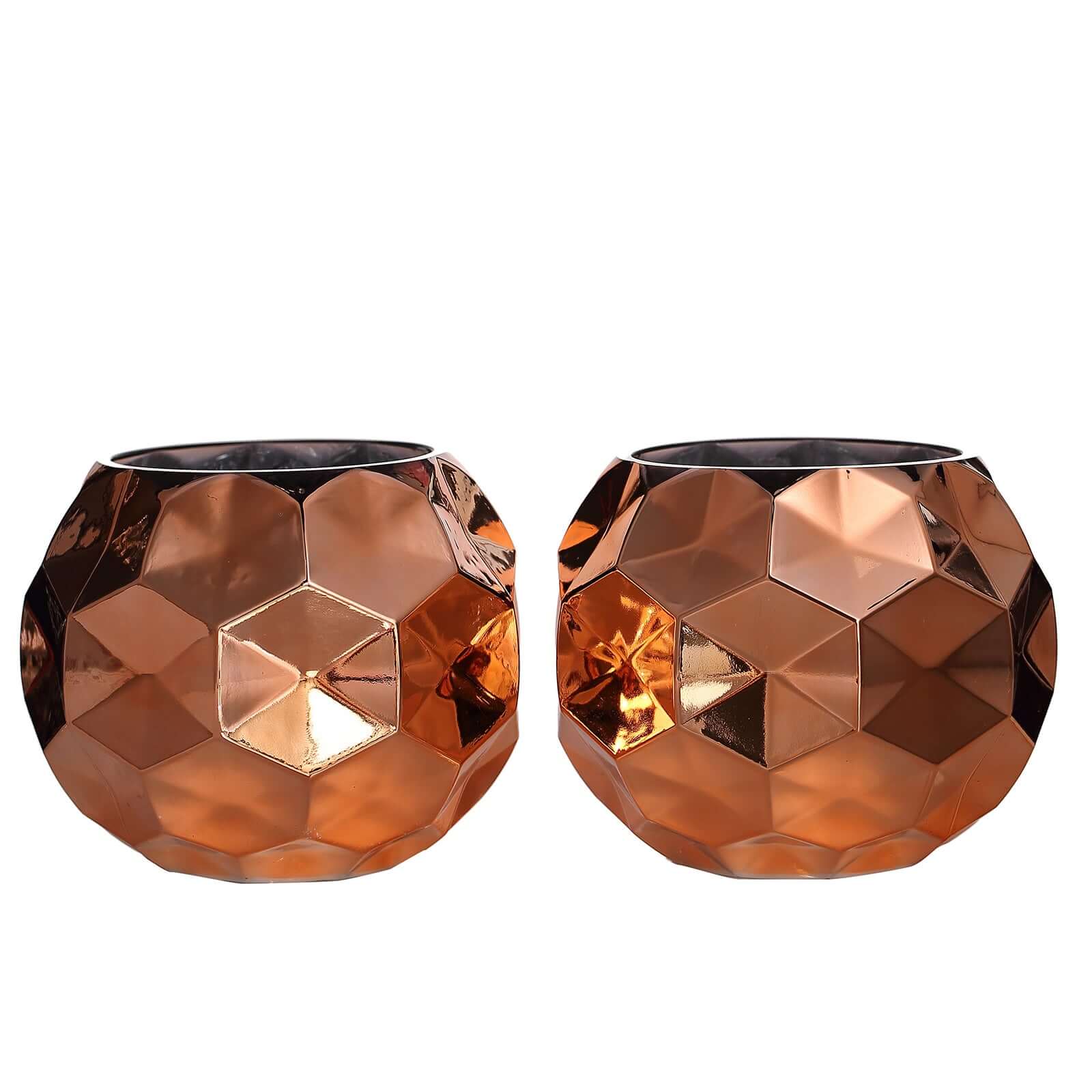 2-Pack Mercury Glass Vases Honeycomb Design Rose Gold - Stylish Geometric Wedding Centerpieces 6"