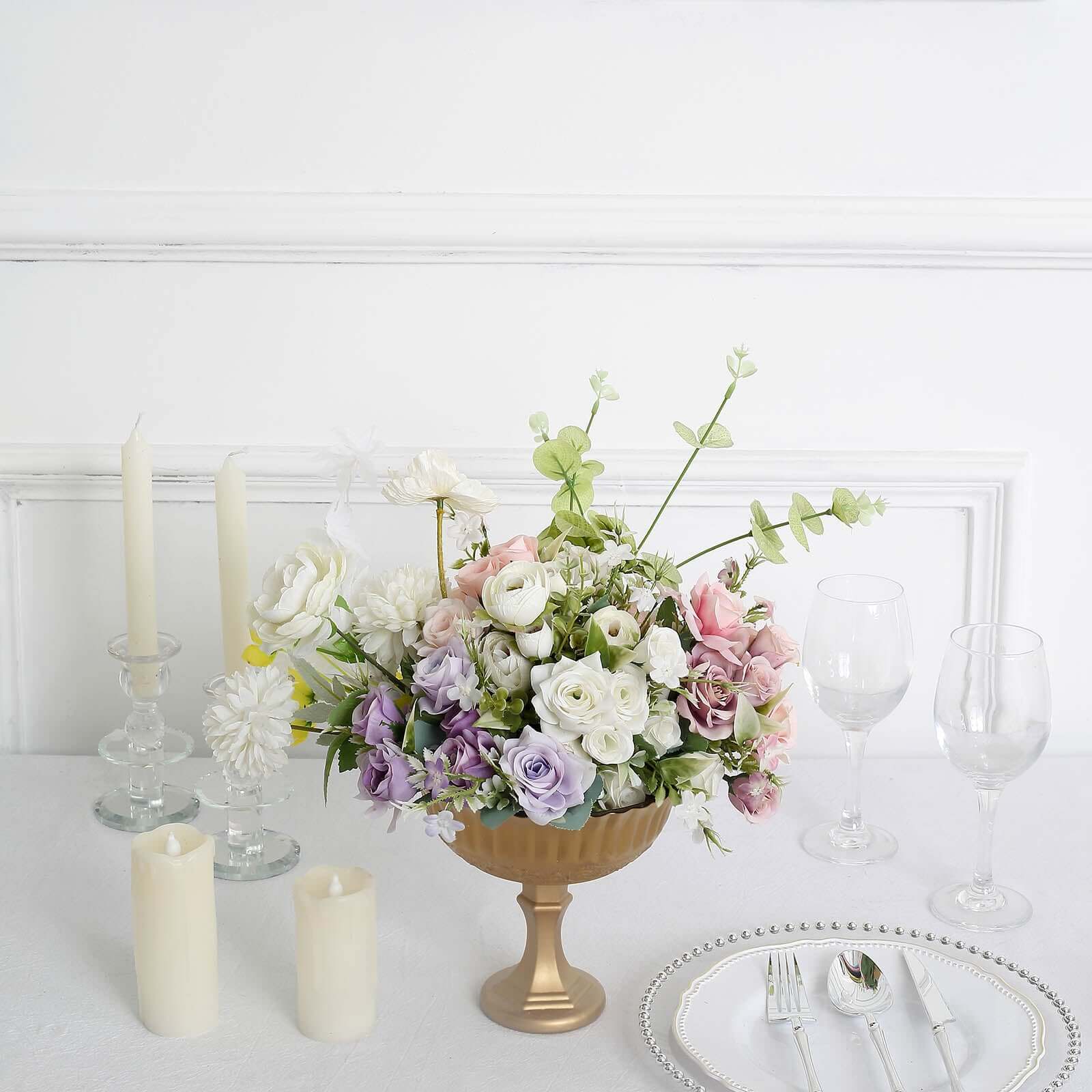 Glass Compote Floral Bowl Pedestal Vase Roman Style Gold - Antique Flower Vase for Sophisticated Event Décor 7"