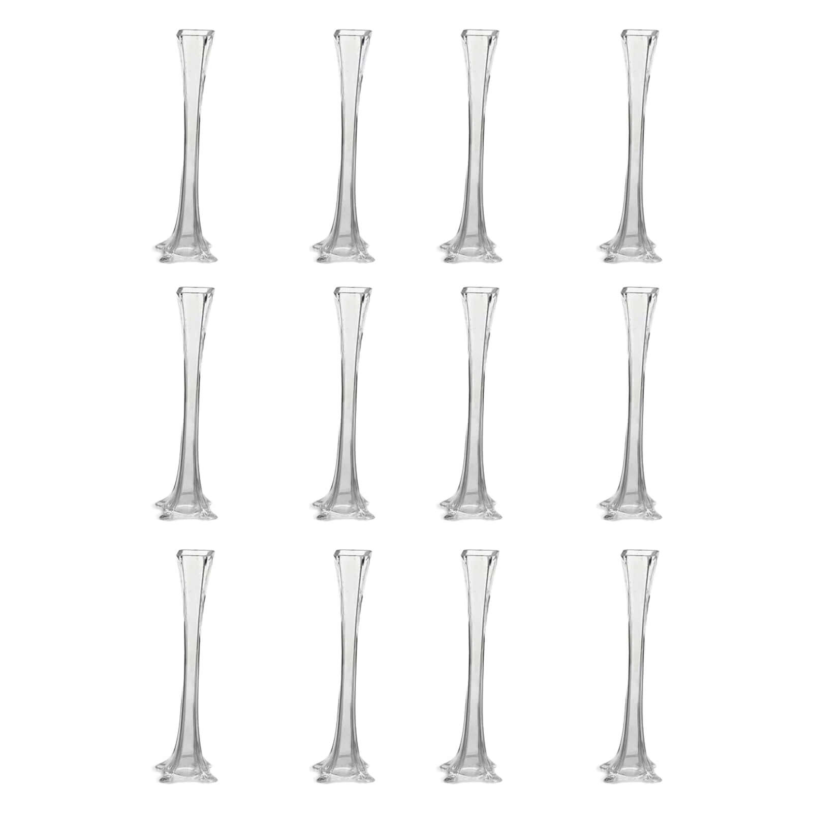 12-Pack Glass Eiffel Tower Flower Vases Clear - Tall Wedding Table Decor 24"