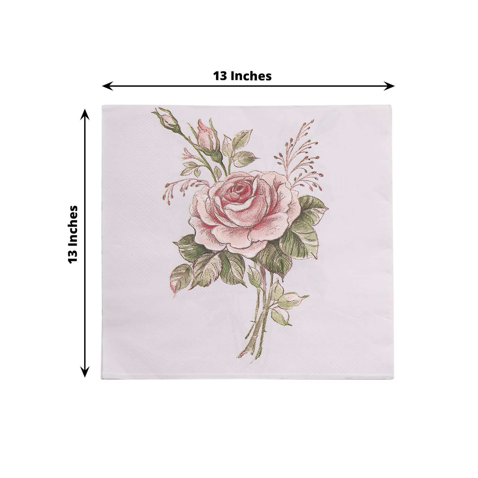 50-Pack Paper Beverage Napkins with Pink Floral Design Ivory - 2 Ply Soft 18GSM Rose Garden Wedding Napkins 6.5"x6.5"