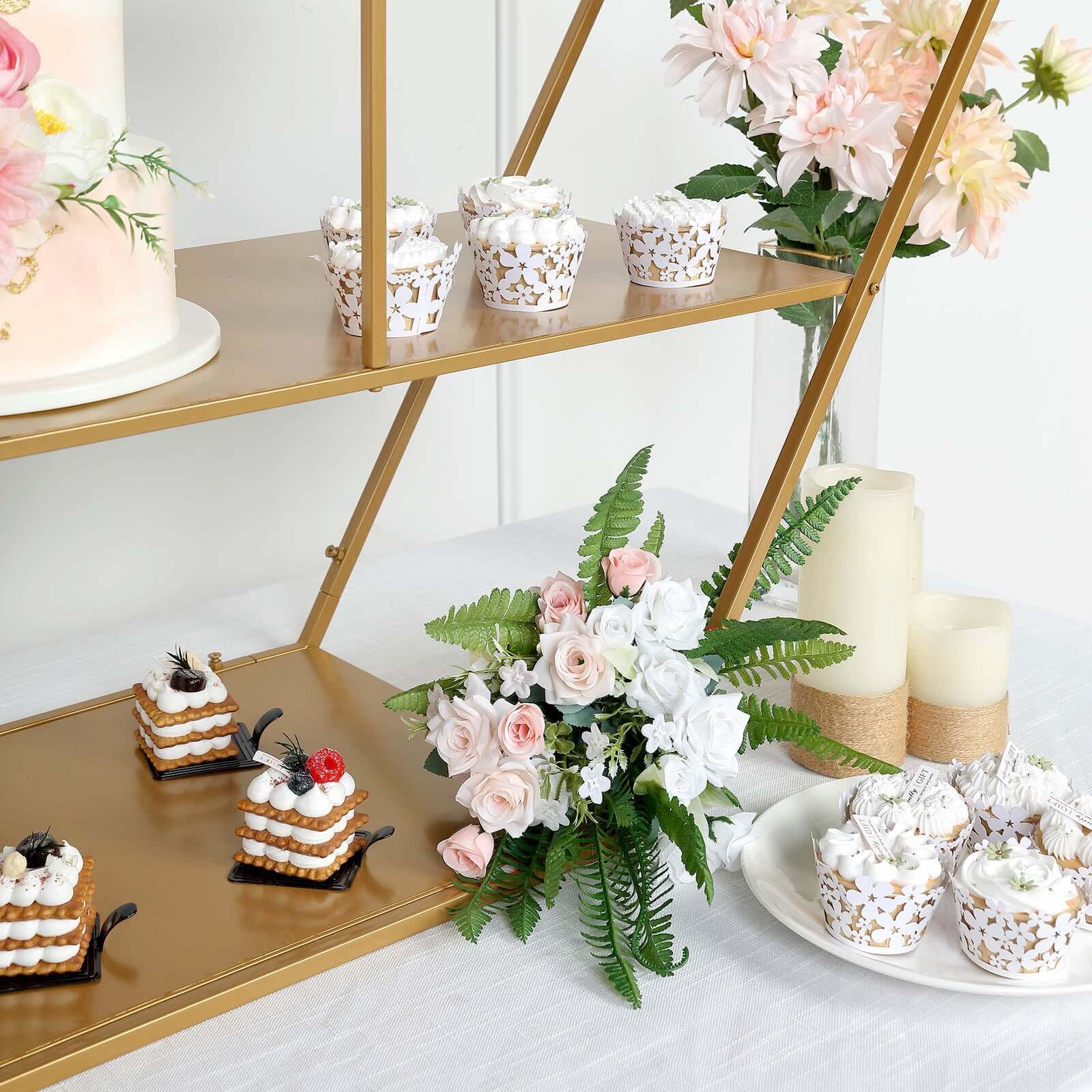 Metal Hexagonal Cake Dessert Display Stand Gold - Large Multi Functional Modern Bookcase Party Backdrop for Balloons Floral Installations & Event Decor 4ft