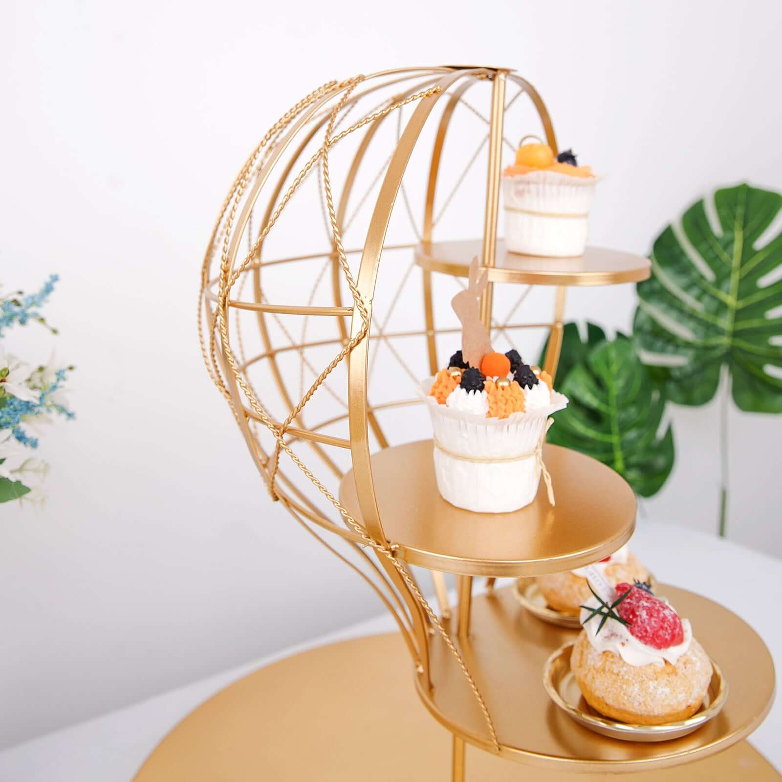 4-Tier Metal Cupcake Dessert Display Stand Gold Hot Air Balloon Design - Stylish Dessert Serving Tray Centerpiece Platter for Whimsical Carnival Inspired Events & Celebrations19"