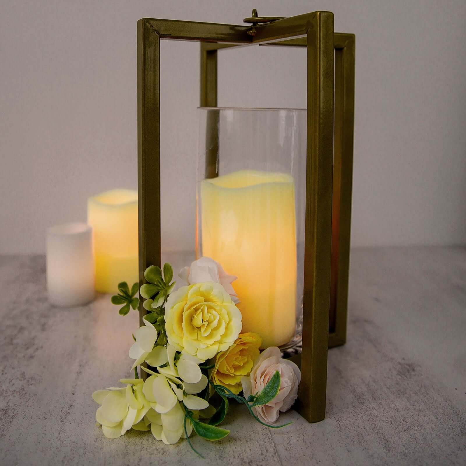 Lantern Candle Holder Gold Metal Geometric Cross Bar Design - Suitable for Modern Home and Event Centerpieces 11"