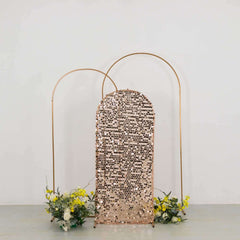 5ft Sparkly Rose Gold Big Payette Sequin Fitted Wedding Arch Cover for Round Top Chiara Backdrop Stand
