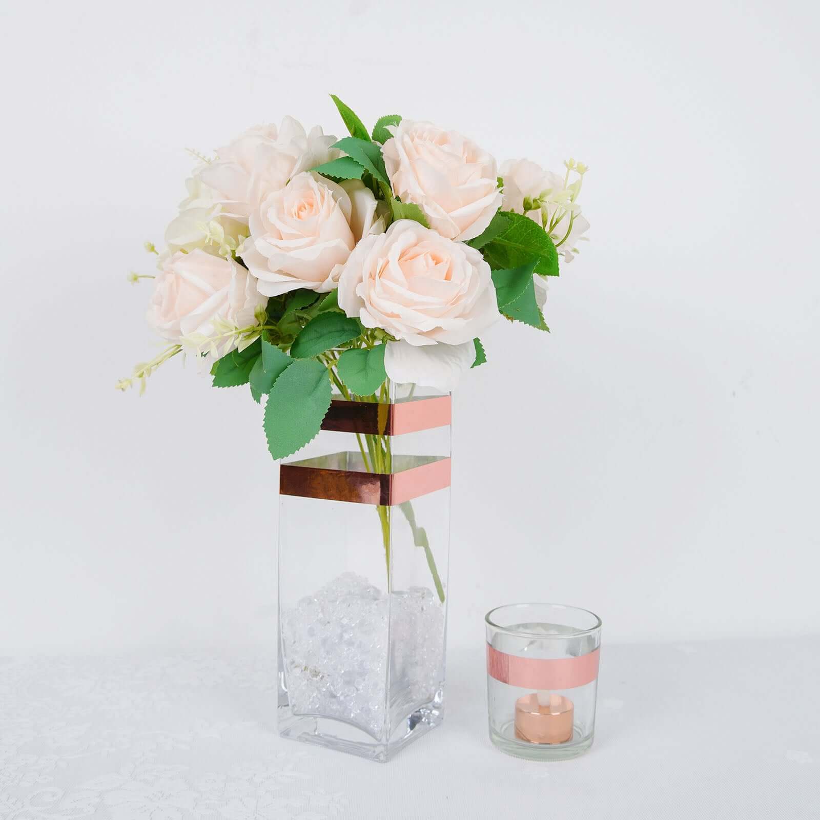 100 Yds 3 4" Rose Gold Metallic Film Tape Adhesive, DIY Floral Wrap Craft Decor Tape - Polyester with Acrylic