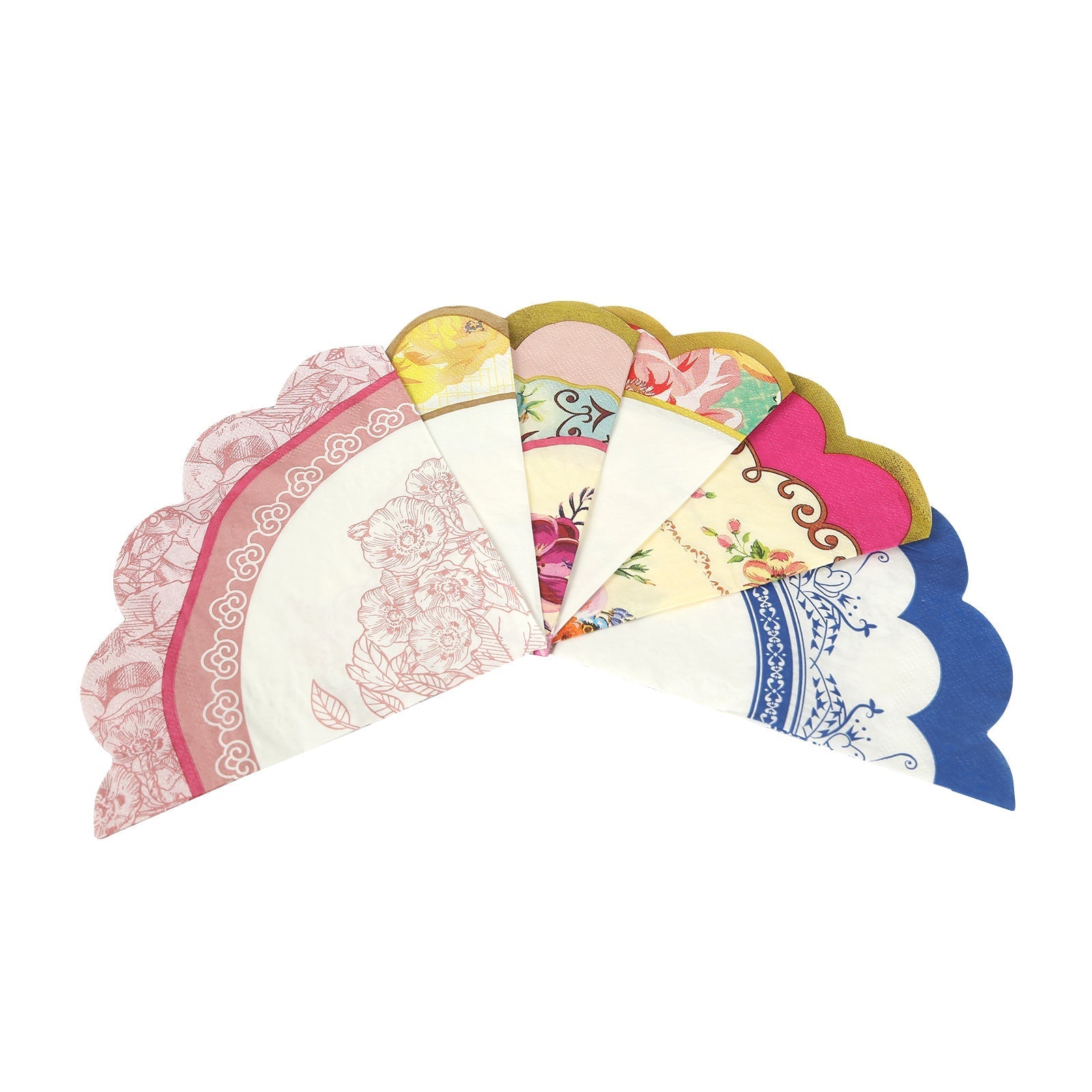 48-Pack Round Paper Cocktail Napkins with Vintage Floral Mixed Design and Scalloped Edges - Soft 2 Ply Disposable Napkins 12"