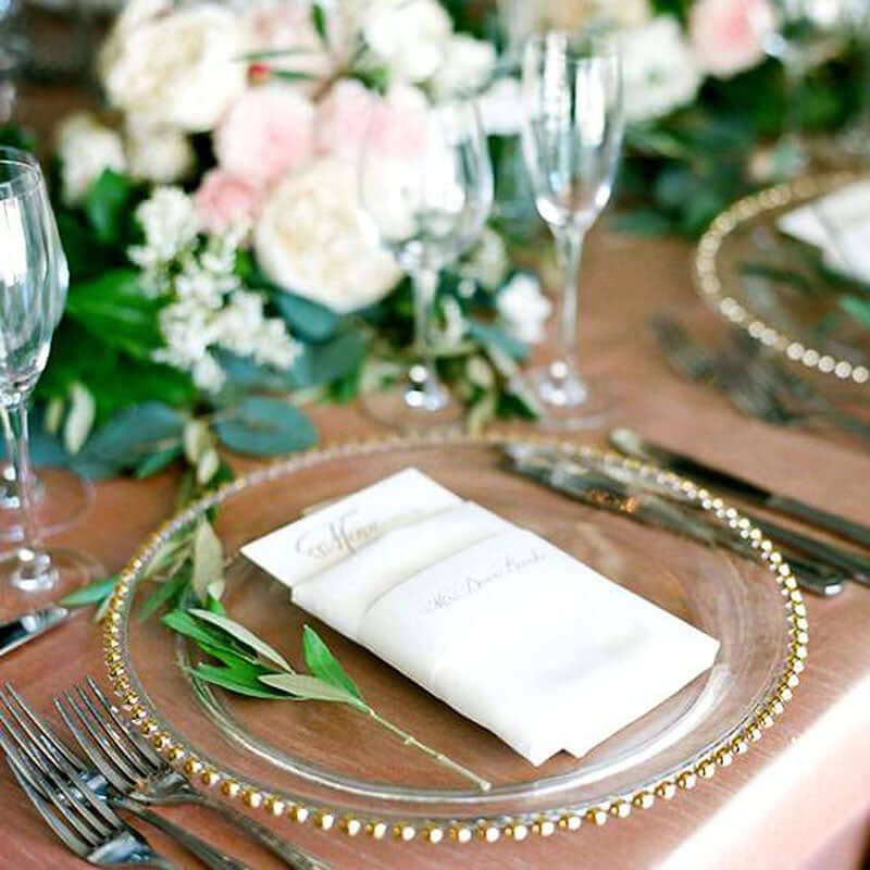 8-Pack Glass Round Charger Plates 12" in Gold with Beaded Rim, Event Tabletop Decorative Dinner Charger Tableware