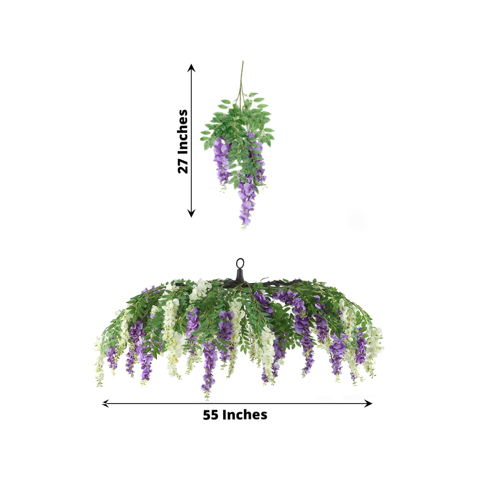 55" Cream Purple Artificial Silk Wisteria Vine Round Hanging Canopy, Draping Garland Flower Chandelier With Interchangeable Branches