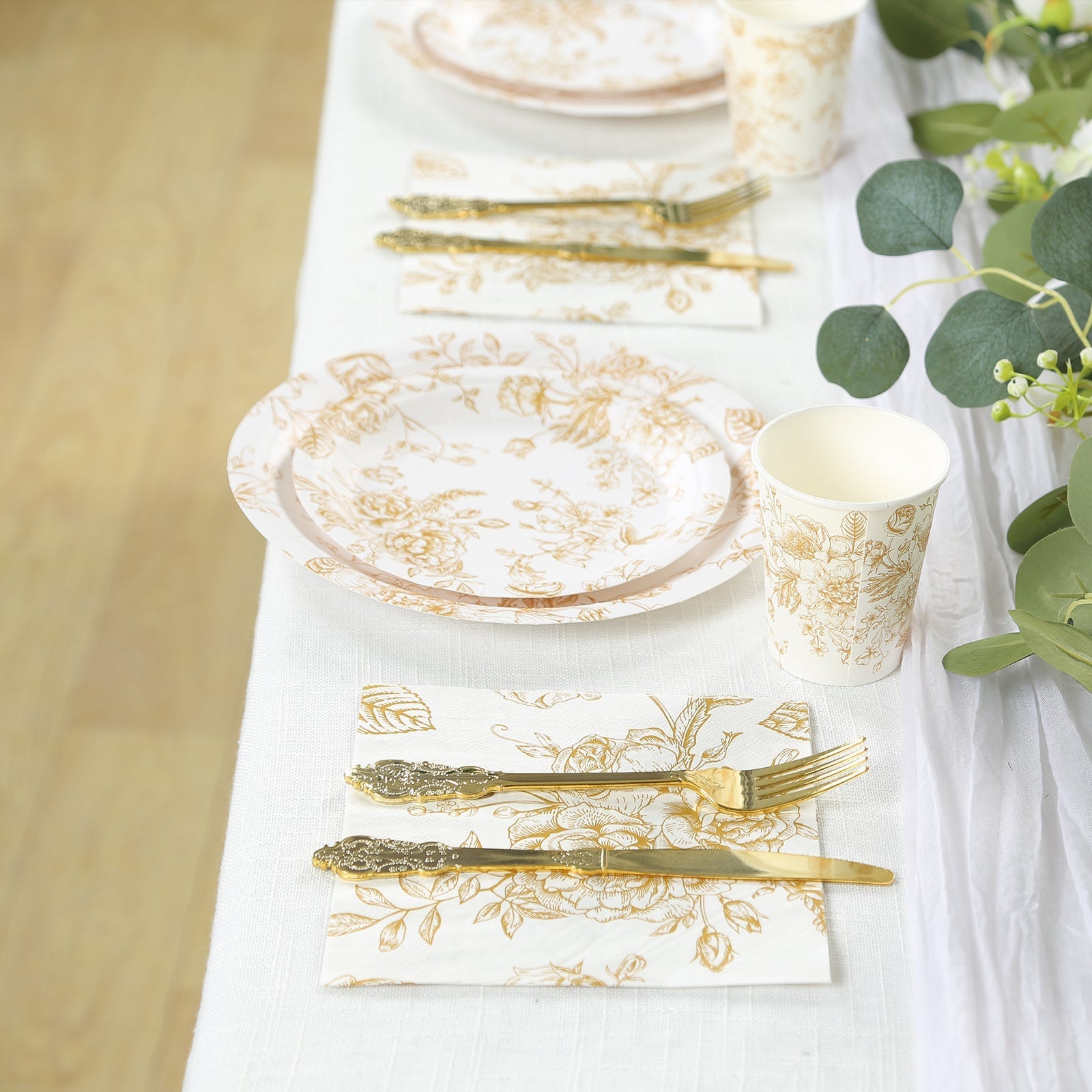 50-Pack Paper Cocktail Napkins with French Toile Floral Pattern White/Gold - Soft 2 Ply Beverage Napkins for Events
