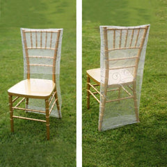 Organza Chair Slipcover with Satin Embroidery for Chiavari Chairs White - Stylish Wedding Chair Back Cover