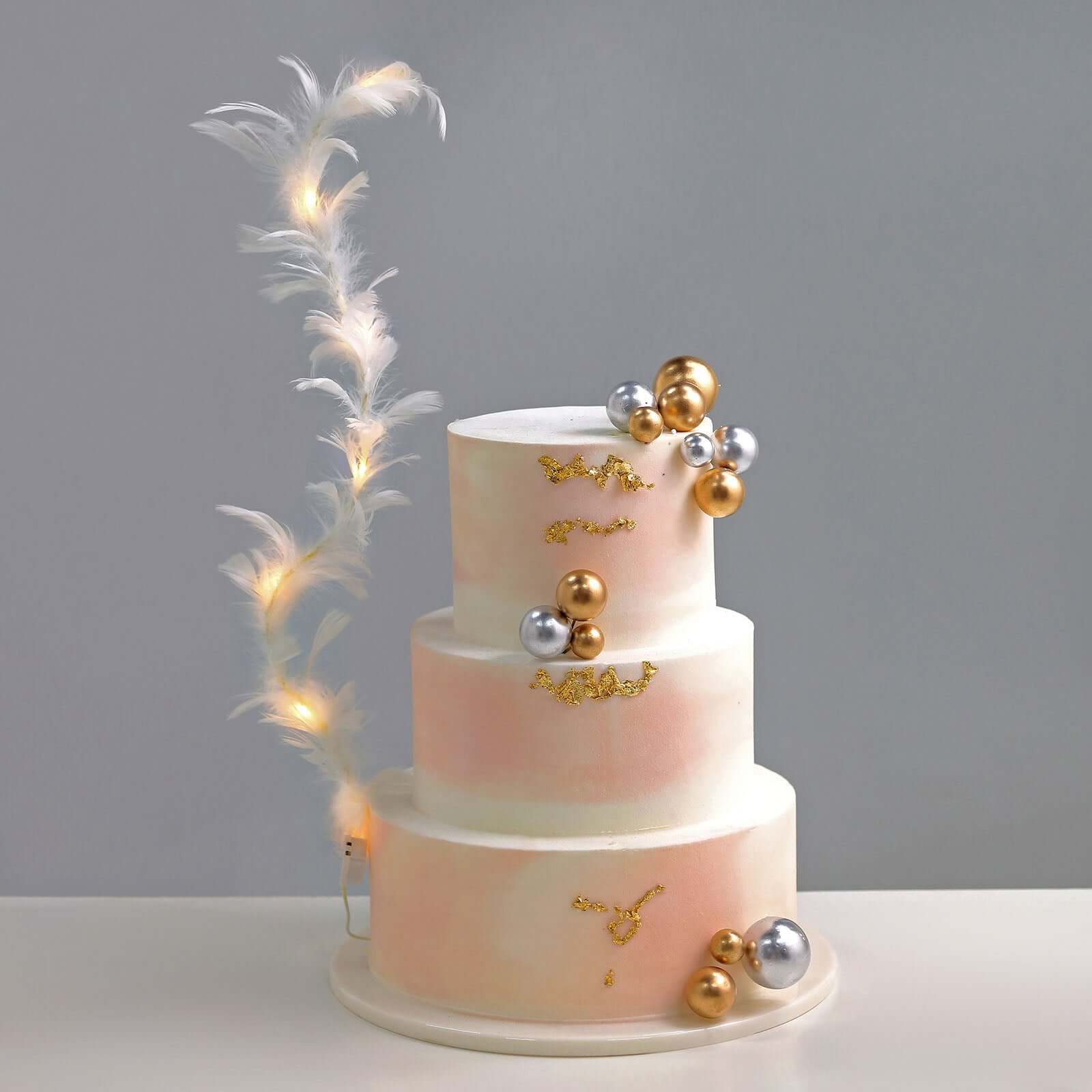 Ostrich Feather Cake Topper with LED Light Up Design - Real Feather Wedding Cake Decor 35"