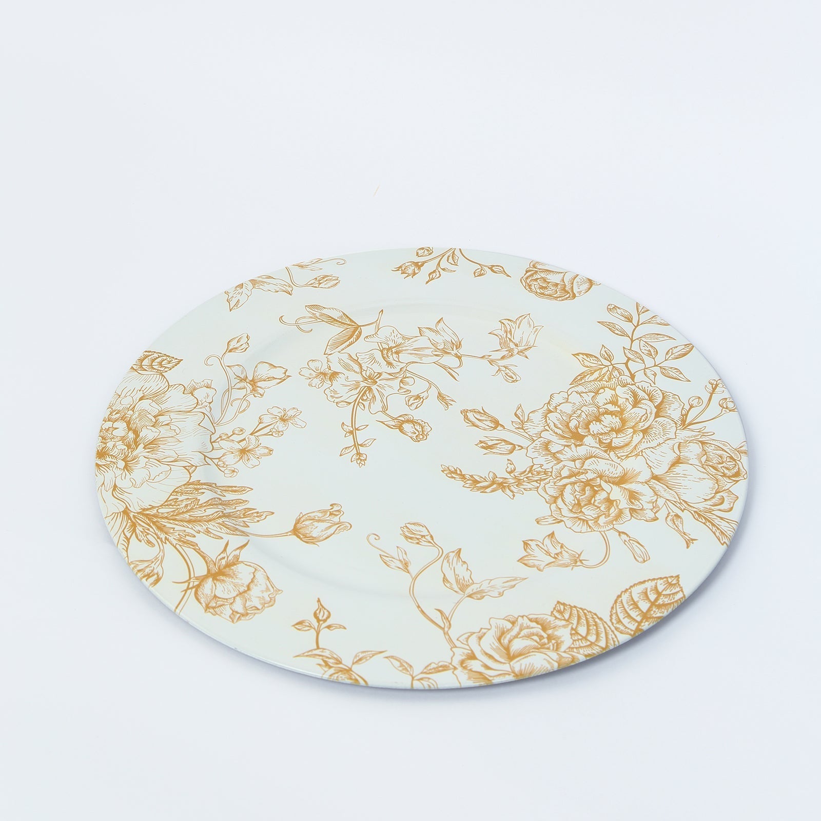 6-Pack Acrylic Round Charger Plates 13" in White with Gold Floral French Toile Pattern, Decorative Dinner Party Charger Tableware