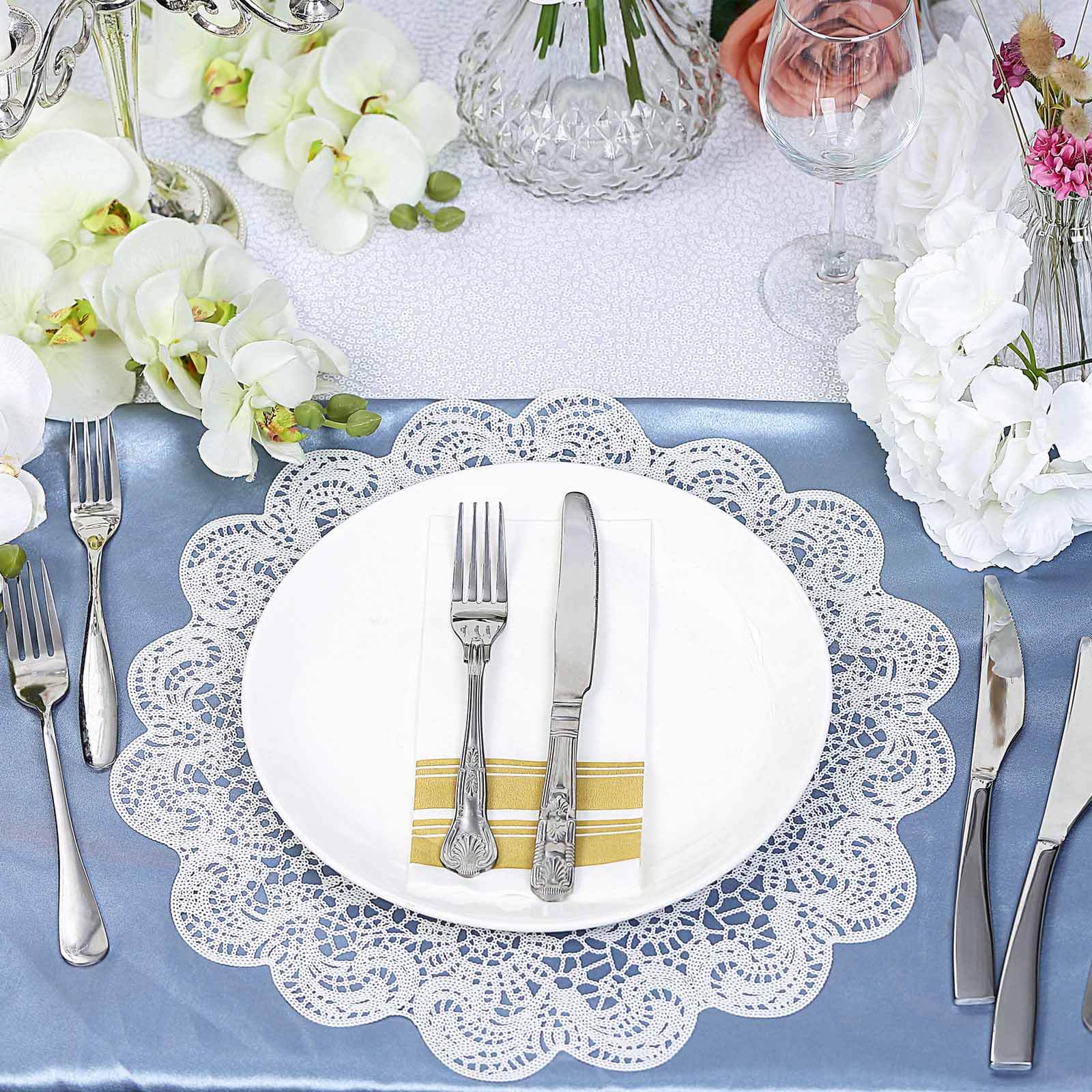 6-Pack Dining Table Mats Floral Lace Design White - Vinyl Non-Slip Surface with Vintage Appeal 15"