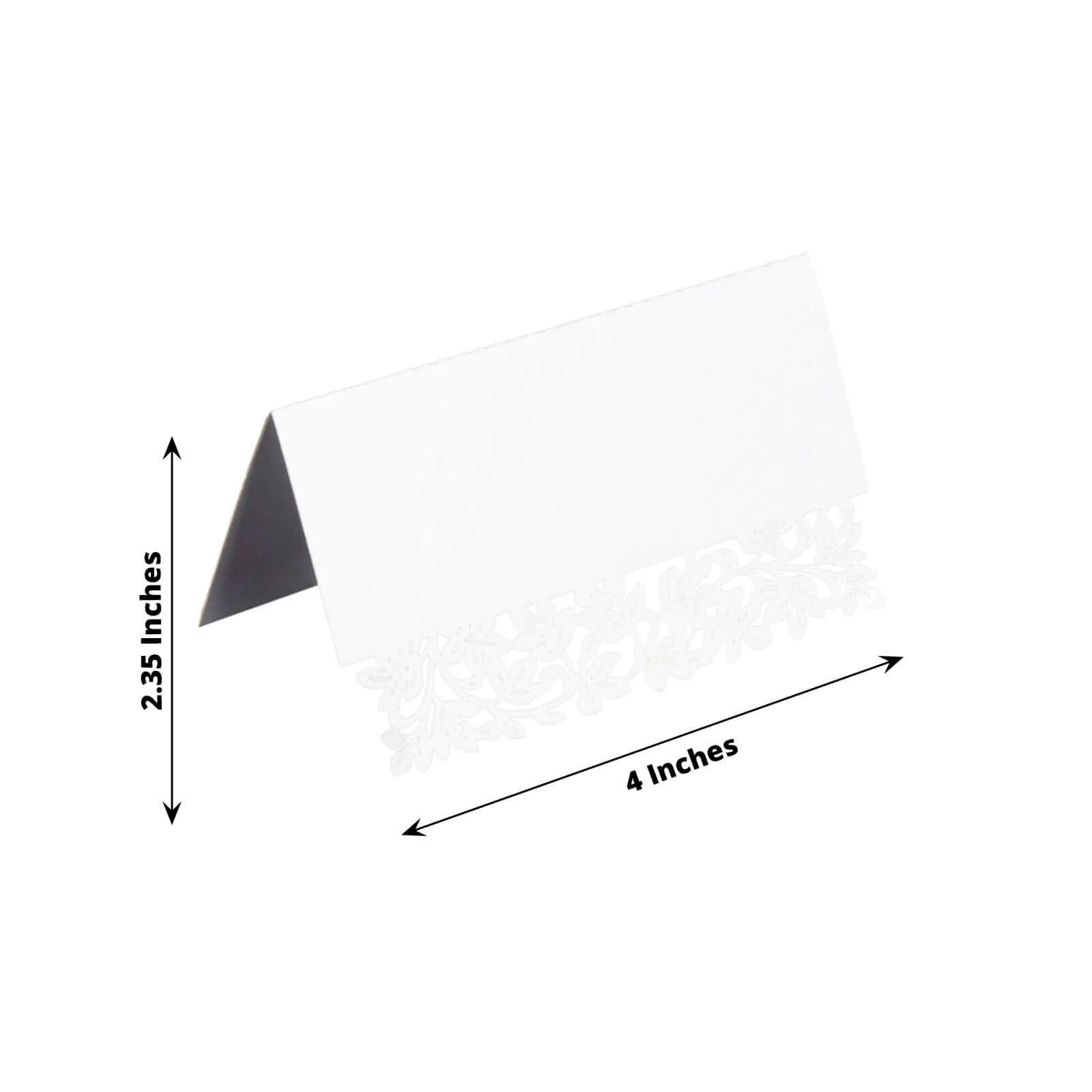 50-Pack Wedding Place Cards with Laser Cut Leaf Vine Design White - Printable Reservation Seating Tent Cards 210 GSM