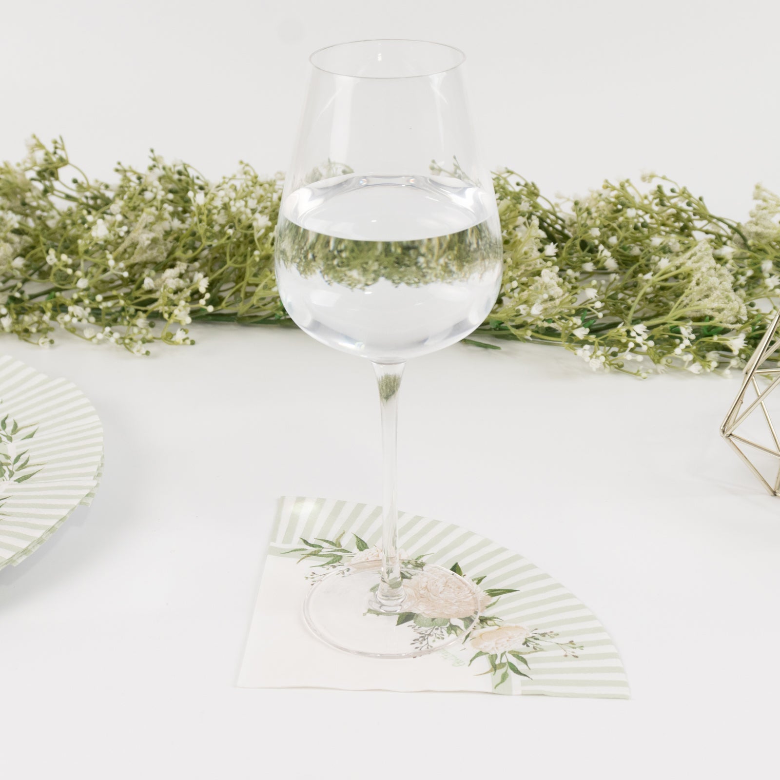 25-Pack Round Paper Cocktail Napkins with Floral Lined Pattern White/Sage Green - Disposable 2 Ply Beverage Napkins 12"