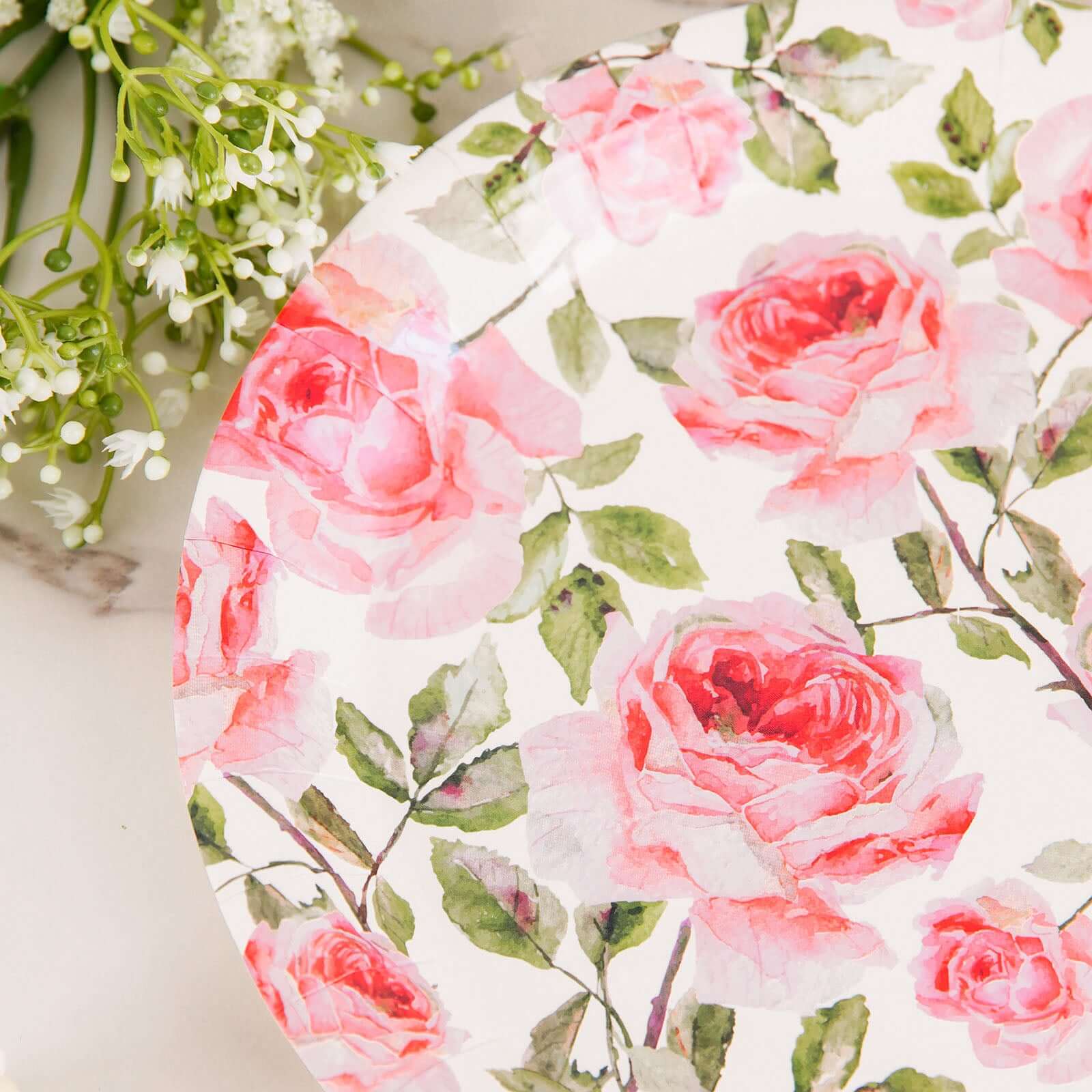 25 Pack Rose 9" Flower Bouquet Design Premium Dinner Paper Plates - 300 GSM