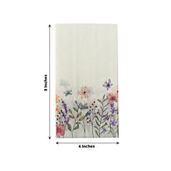 50-Pack Paper Dinner Napkins Wildflower Butterfly Design 2 Ply - Soft Disposable Napkins for Parties 8"x4"