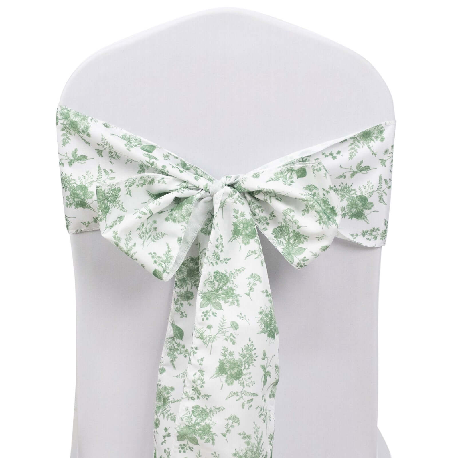 5 Pack Polyester Chair Sashes Dusty Sage Green French Toile Floral Design - Stylish Durable and Reusable Chair Bows 6"x108"
