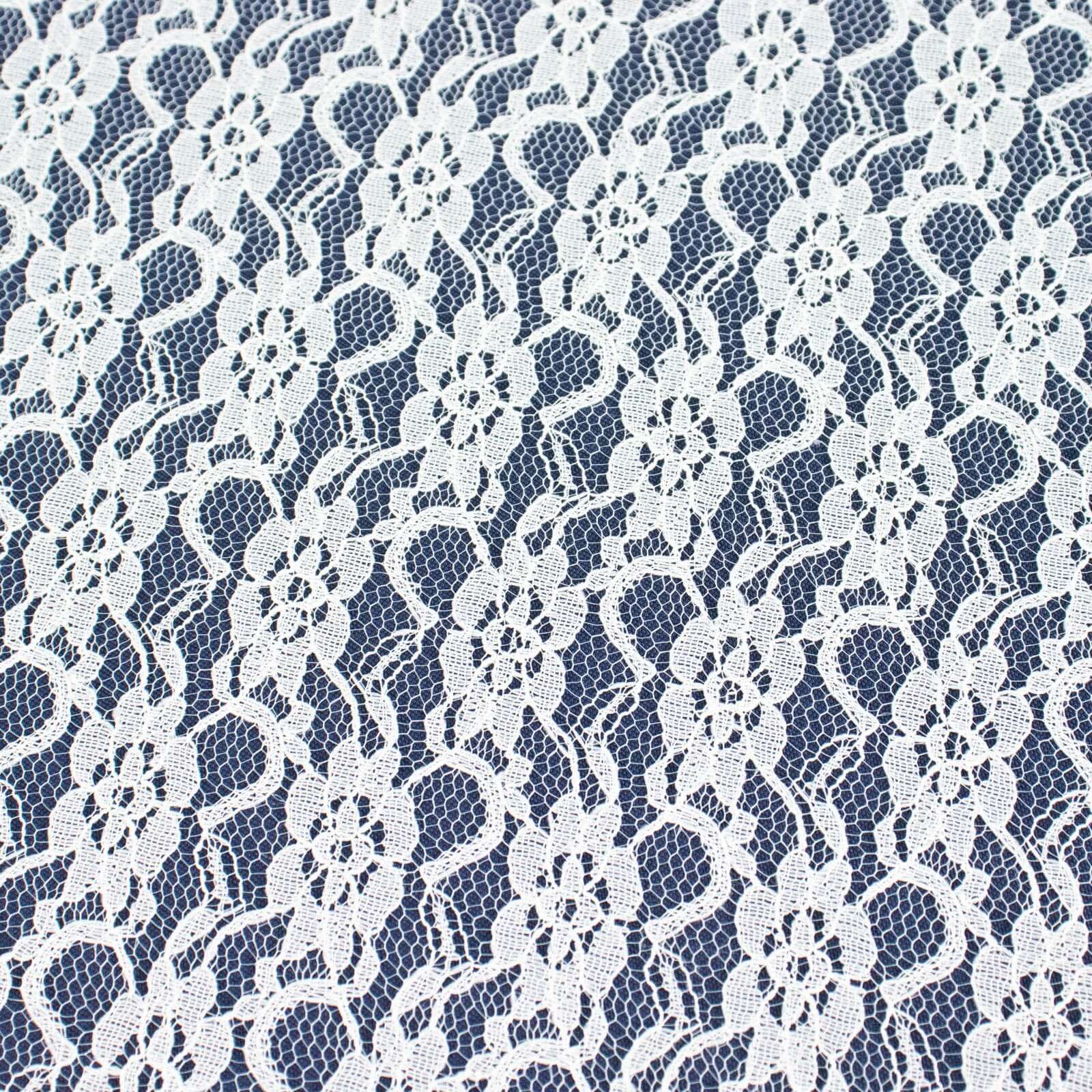 120" Ivory Round Seamless Polyester Floral Lace Tablecloth for 5 Foot Table With Floor-Length Drop
