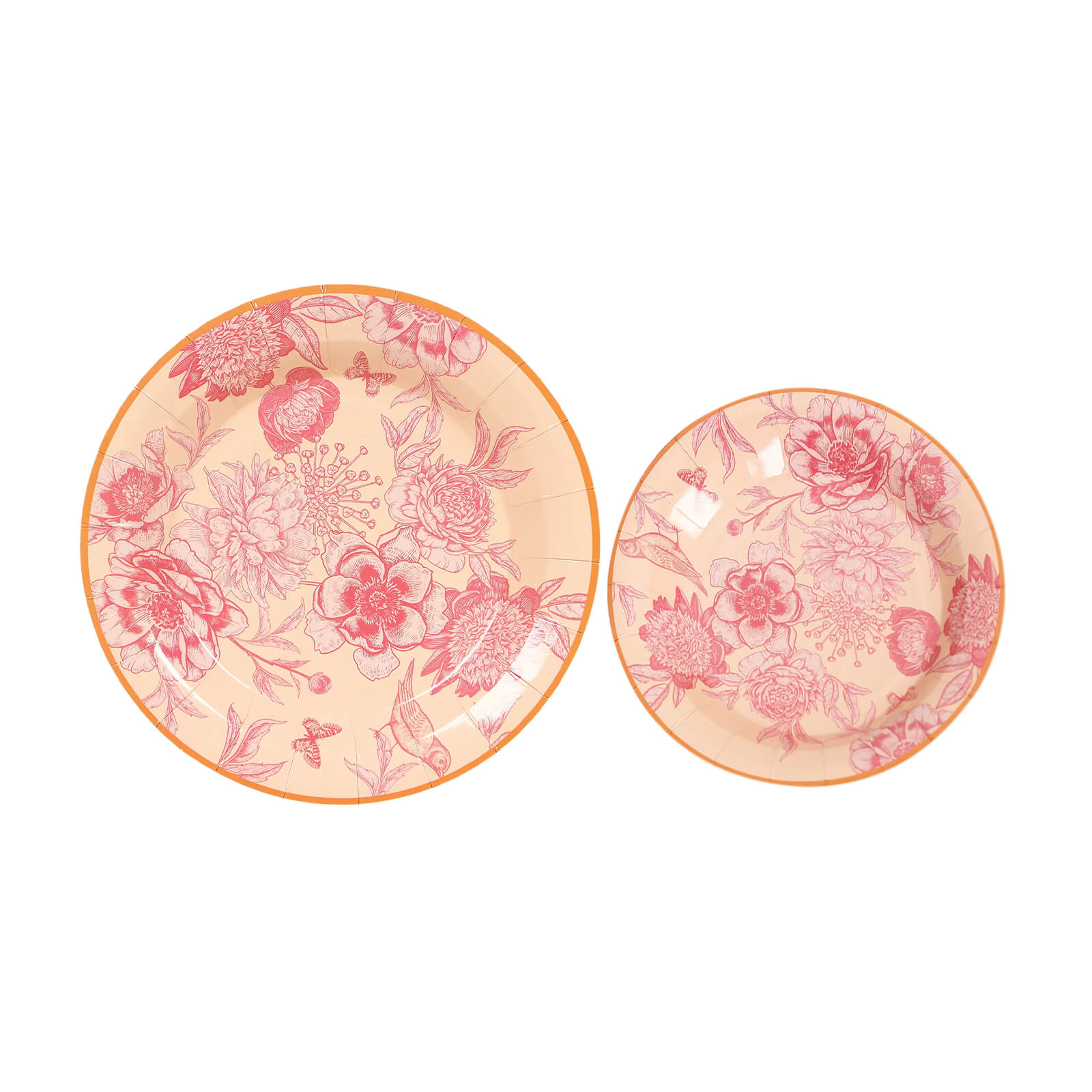 50-Pack Paper Round Dessert and Dinner Plates in Dusty Rose Spring Floral Print with Gold Rim - Heavy Duty Disposable Party Plates Set for Classy Table Decor 7", 9"