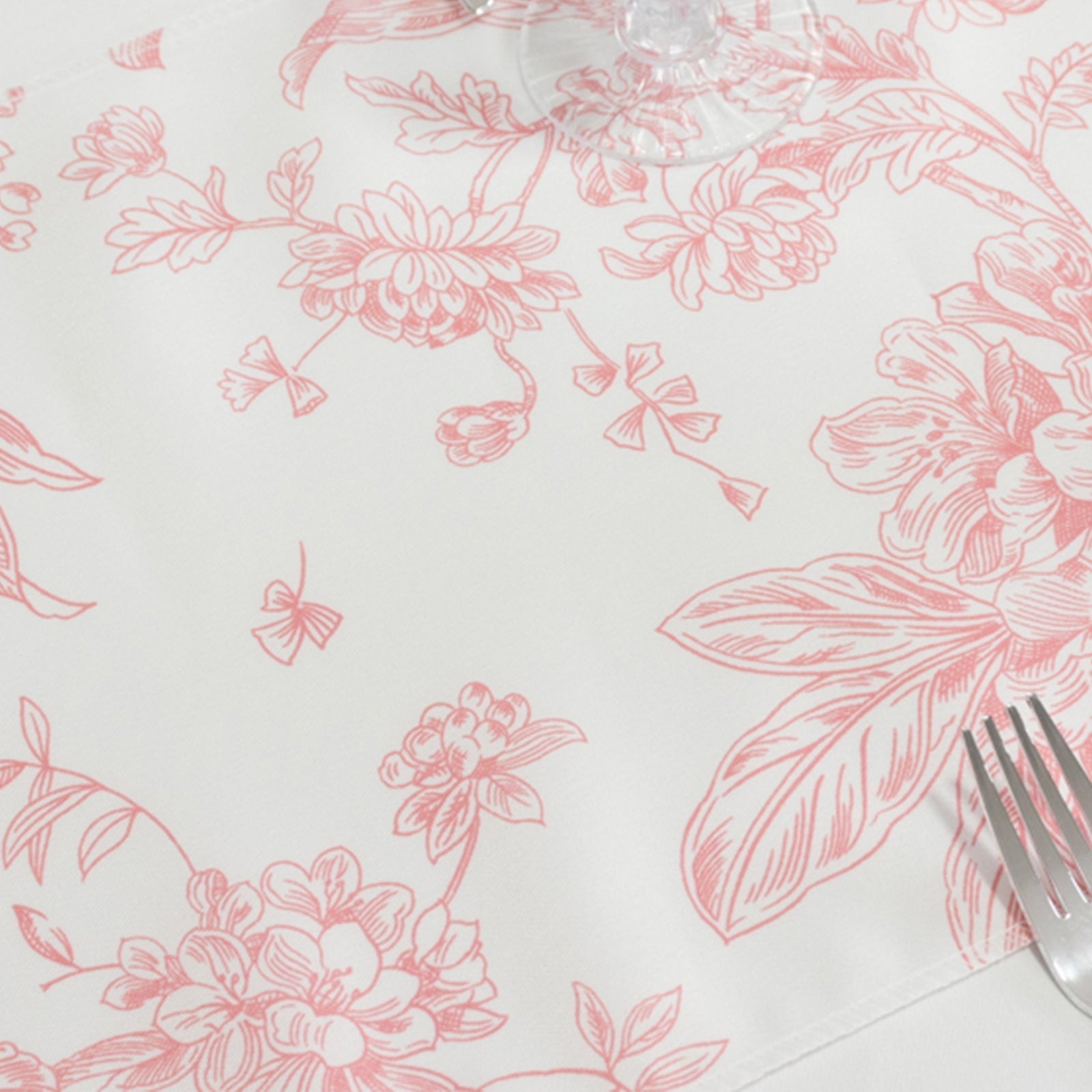 Polyester Table Runner 12"x108" White with Pink French Toile Floral Print Reusable Table Décor