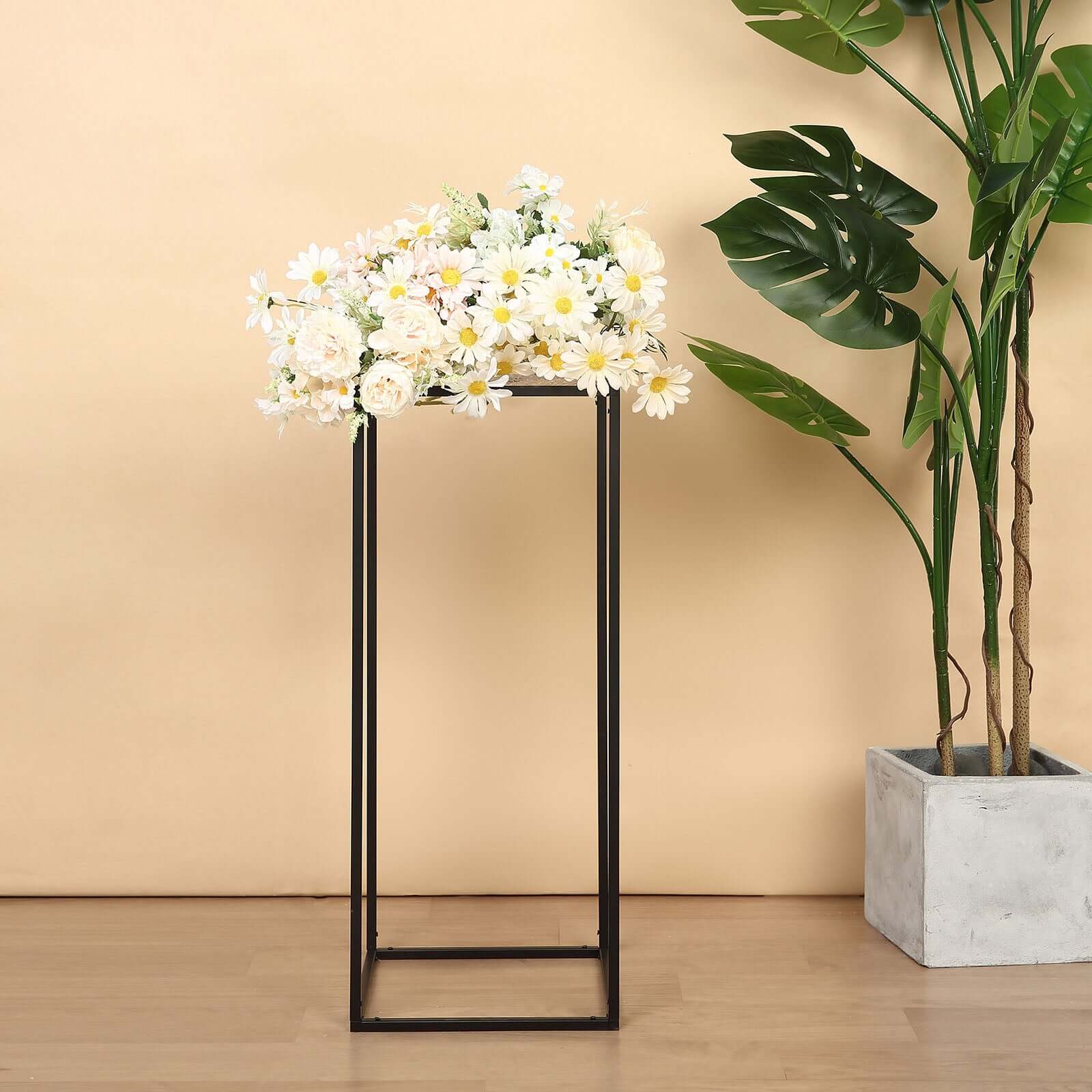 2-Pack Wedding Flower Stand Black Metal Geometric Column Frame Rectangular - Versatile Floral Pedestal for Sophisticated Arrangements 24"