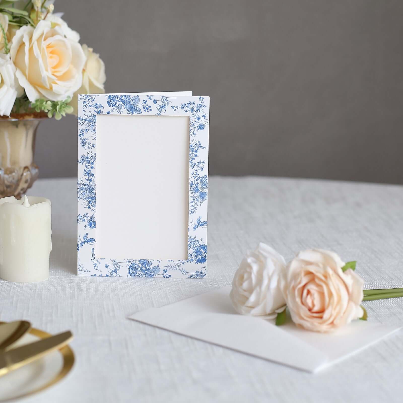 25-Pack Thank You Cards White Blue French Toile Design with Envelopes - Picture Insert Invitation Cards for Parties & Milestones 3.5"x5.5"