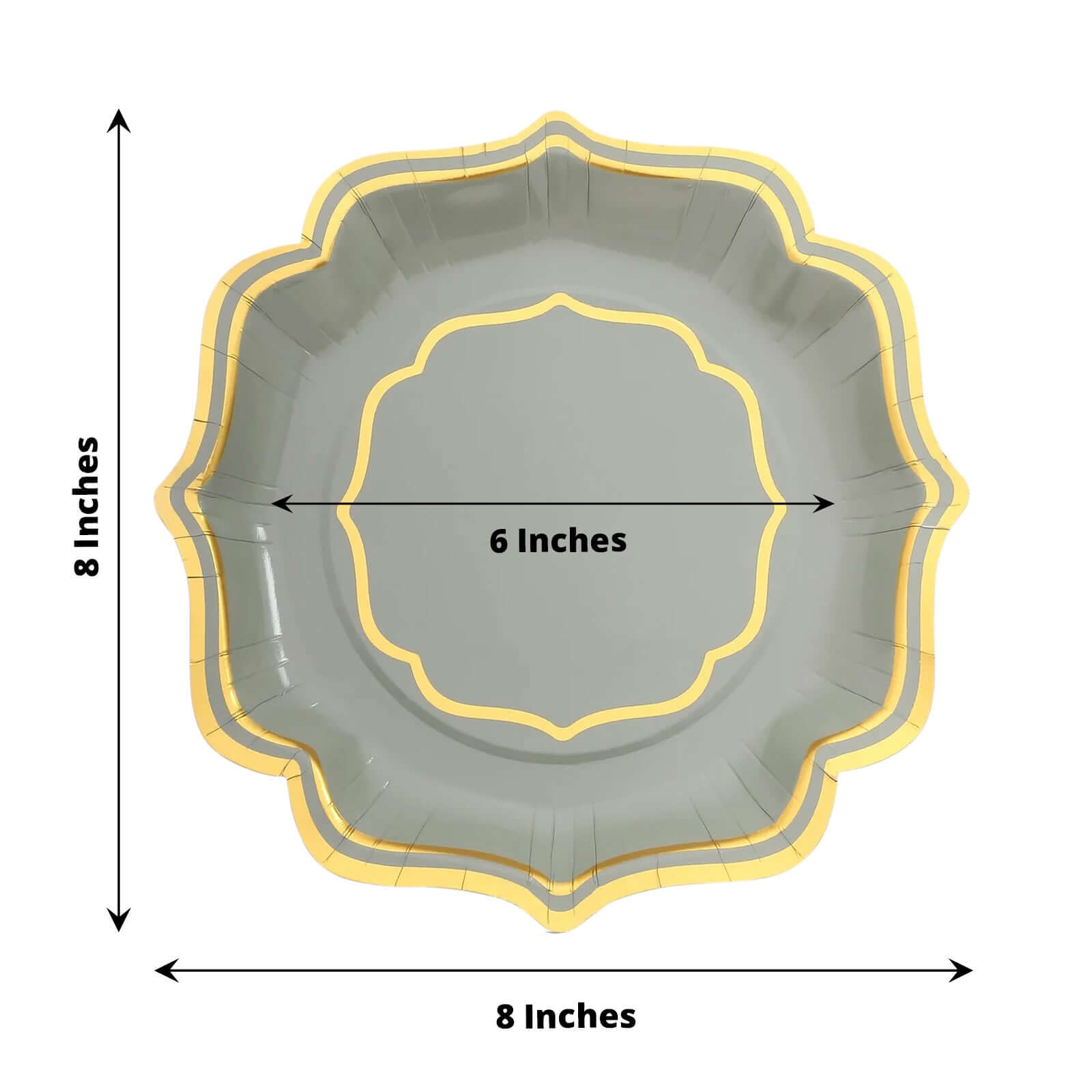 25-Pack Paper Dessert Plates in Sage Green with Gold Scallop Rim - Disposable 300GSM Appetizer Salad Plates 8"