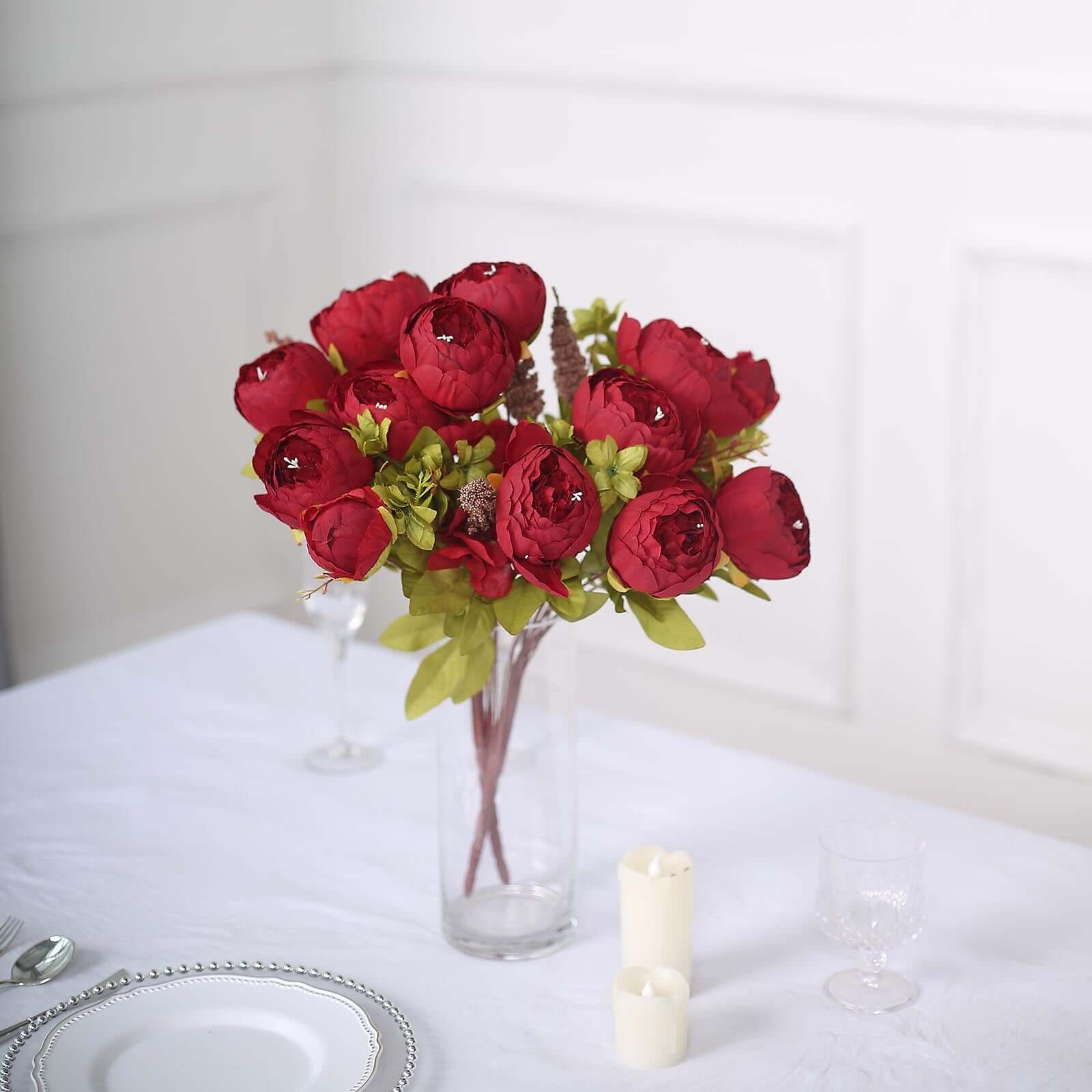 2 Pack 19" Burgundy Artificial Peony Flower Wedding Bouquets, Faux Silk Flower Arrangements